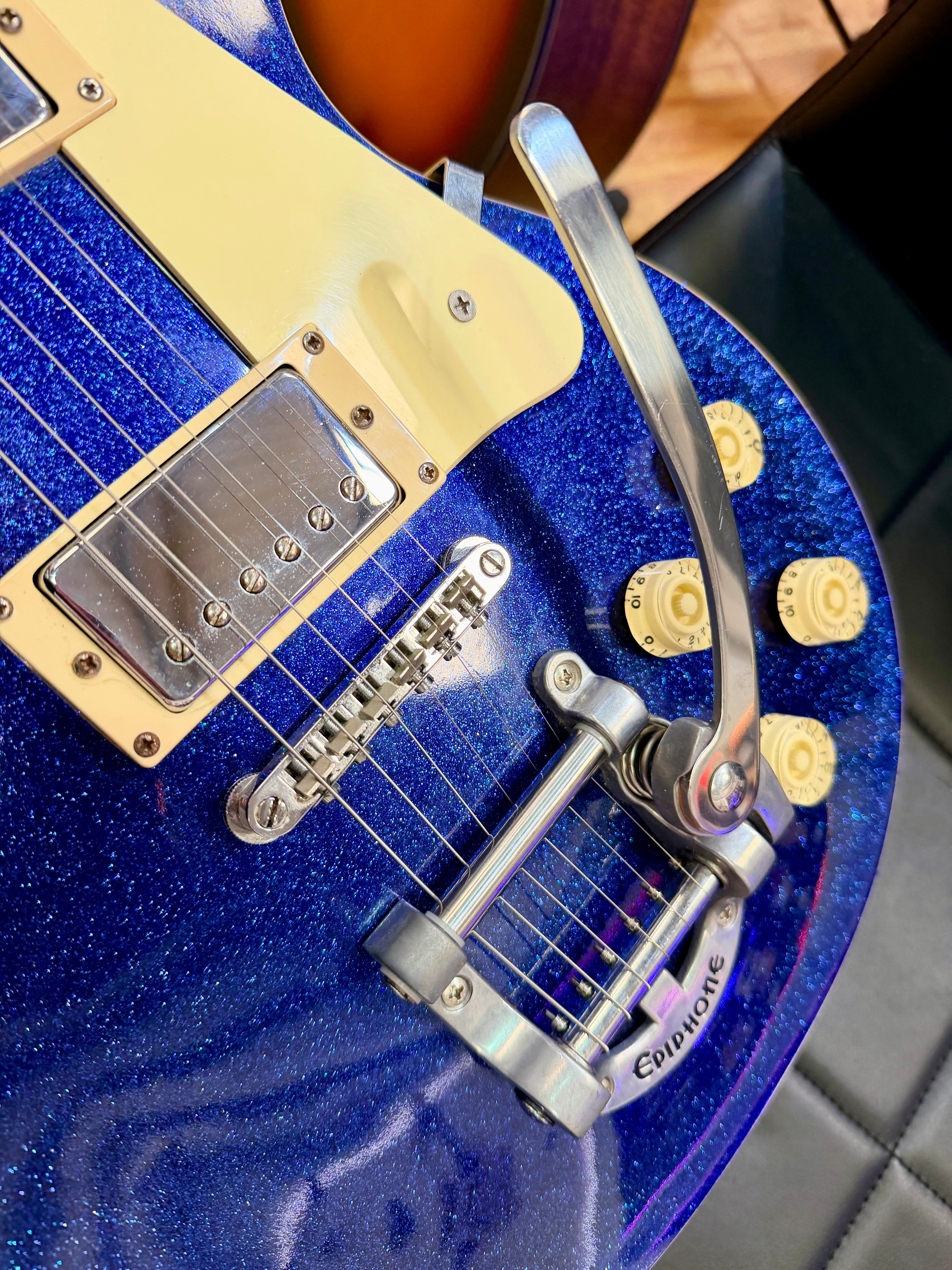 ✨RARE✨ 1997 Epiphone Les Paul~ Limited Edition Blue Sparkle~ Korea Bigsby Trem!