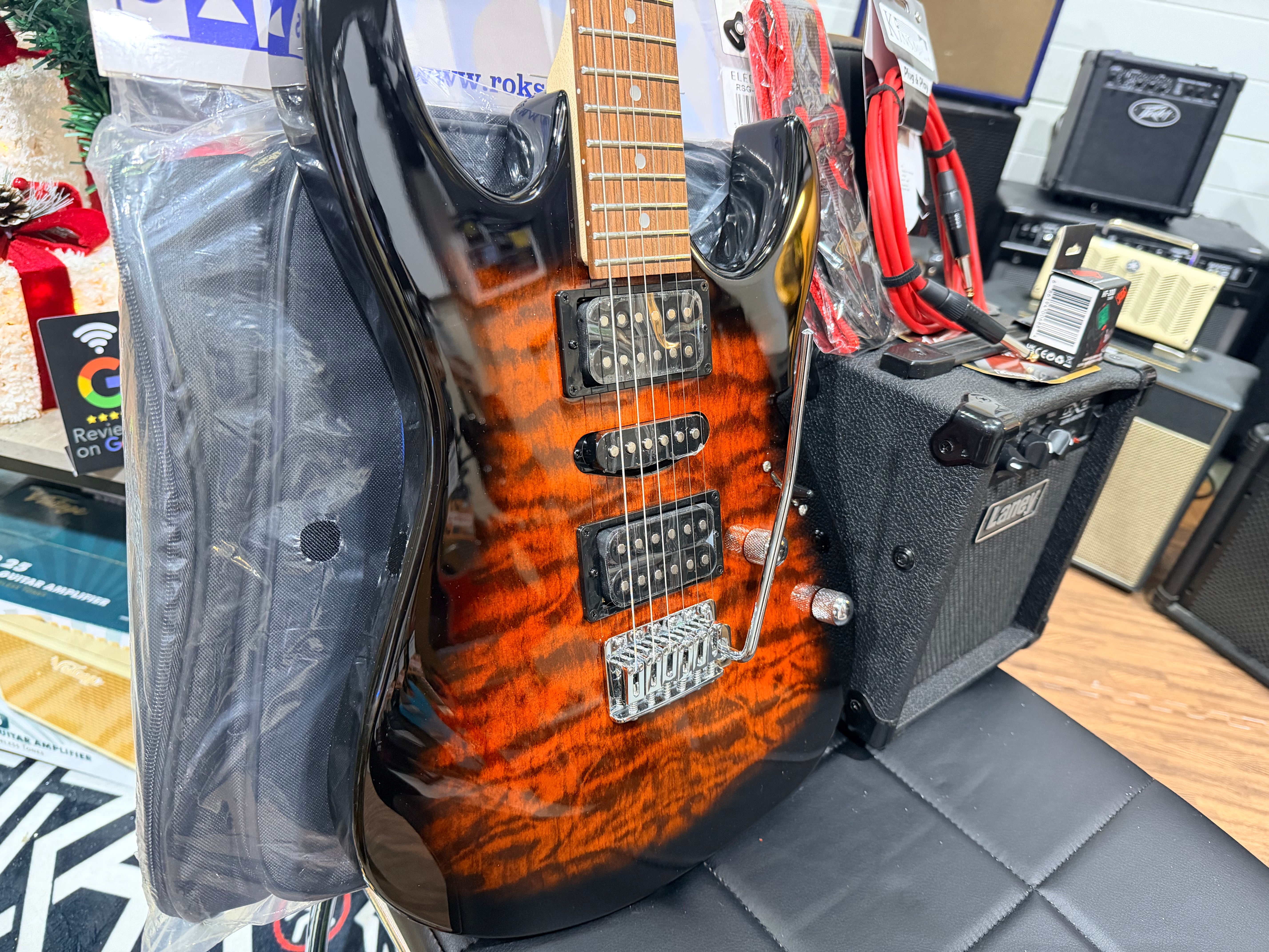 π ELECTRIC GUITAR STARTER PACK π Ibanez Gio GRX70QASB~ Trans Sunburst + Laney Amp, Bag, Tuner