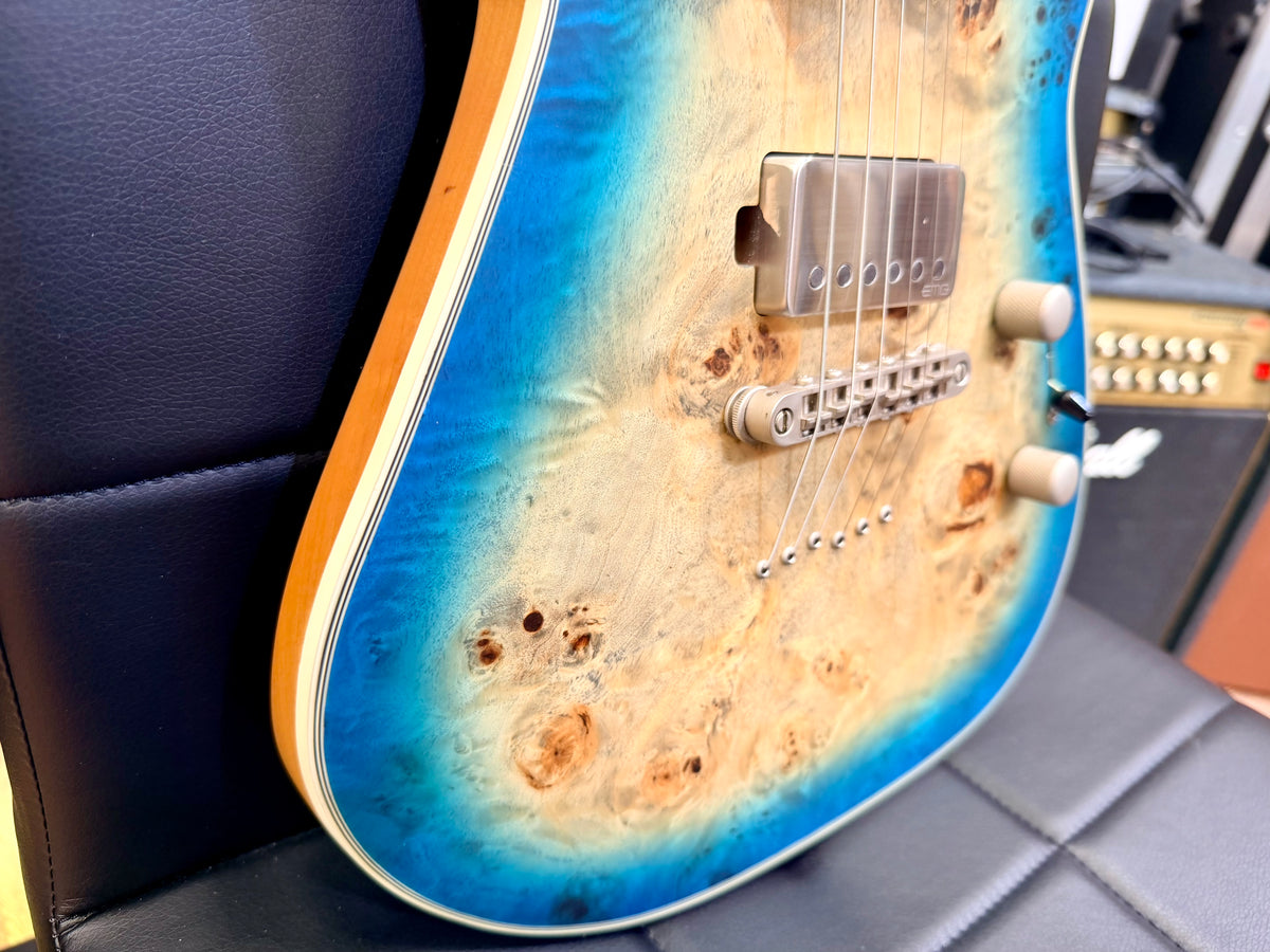 🔥2021🔥 Dean Exile Select 6 Hardtail~ Turquoise Burst Poplar Burl~ EMG Active!