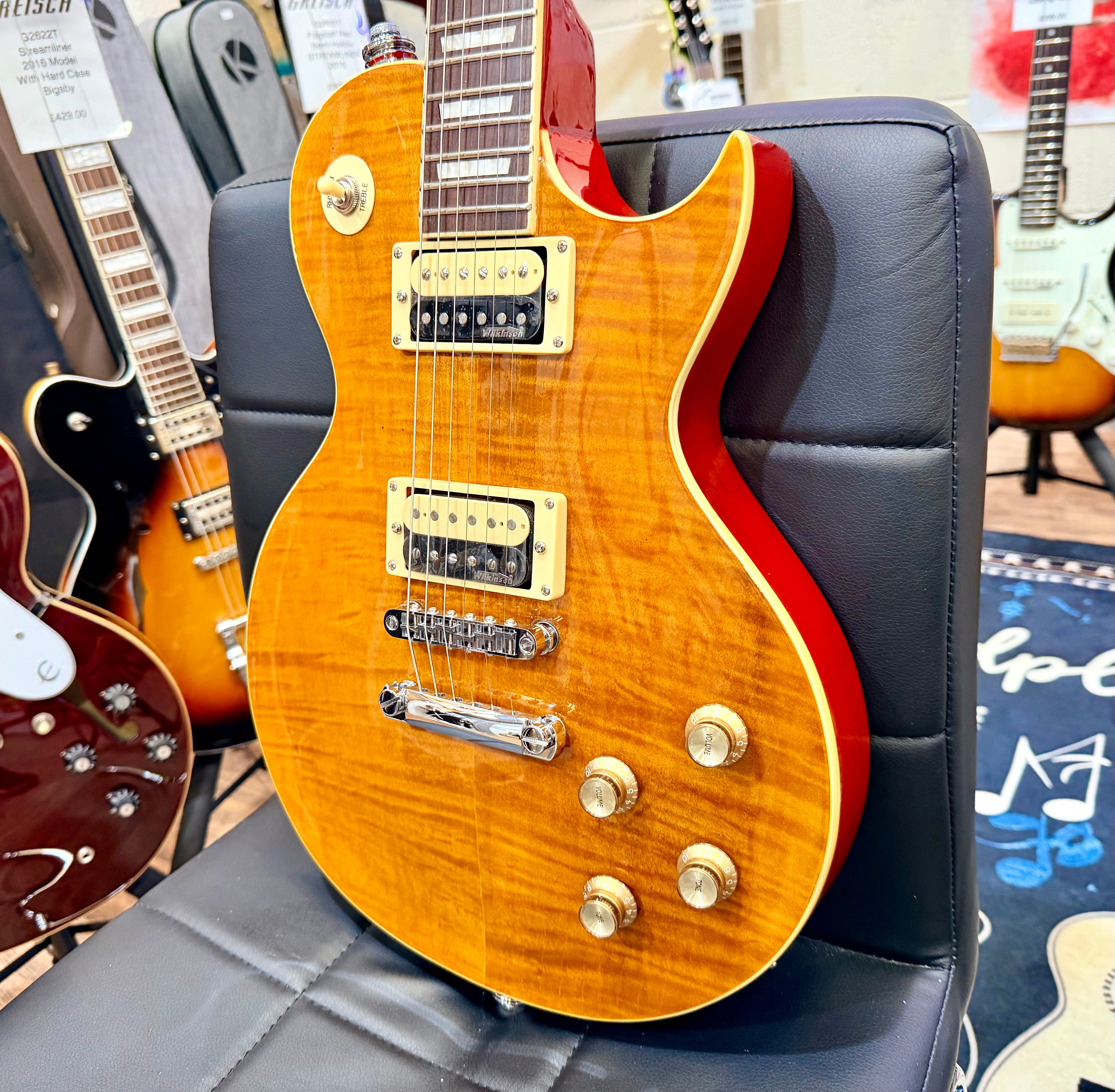 🔥B-STOCK🔥 NEW Vintage V100AFD Flamed Amber Paradise Electric Guitar~ Les Paul!