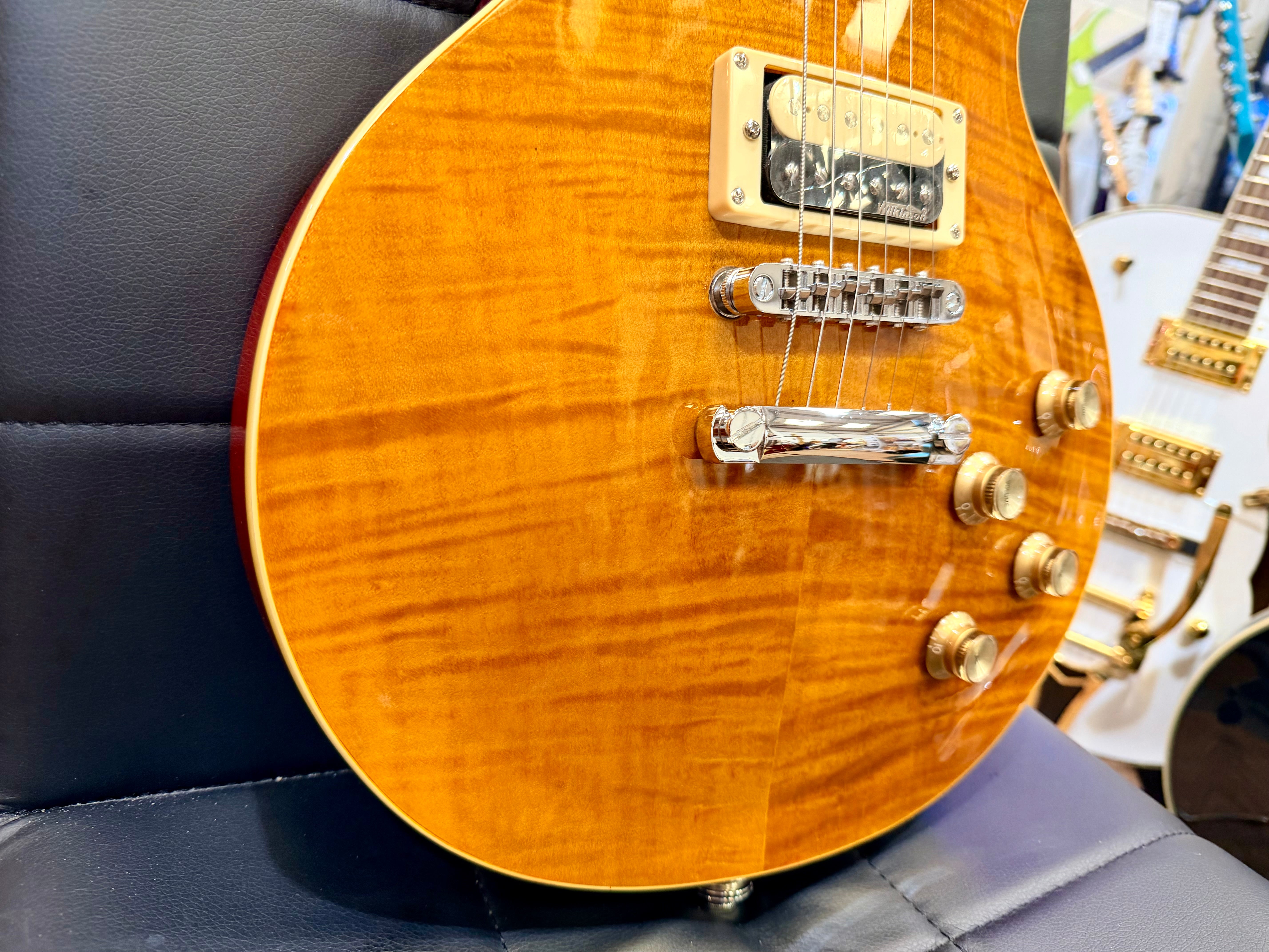 🔥B-STOCK🔥 NEW Vintage V100AFD Flamed Amber Paradise Electric Guitar~ Les Paul!