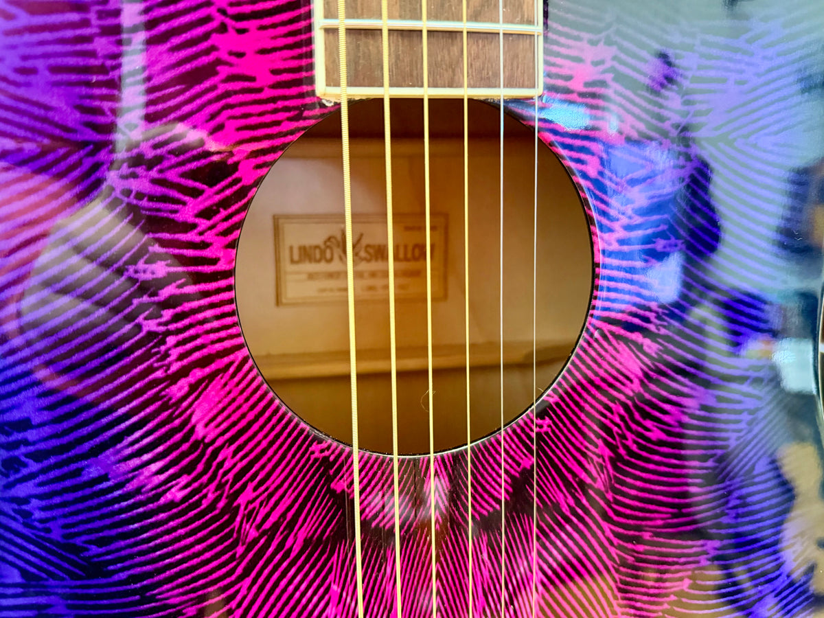 2021 Lindo Swallow Electro-Acoustic Dreadnought Guitar~ Purple/Pink Graphic!