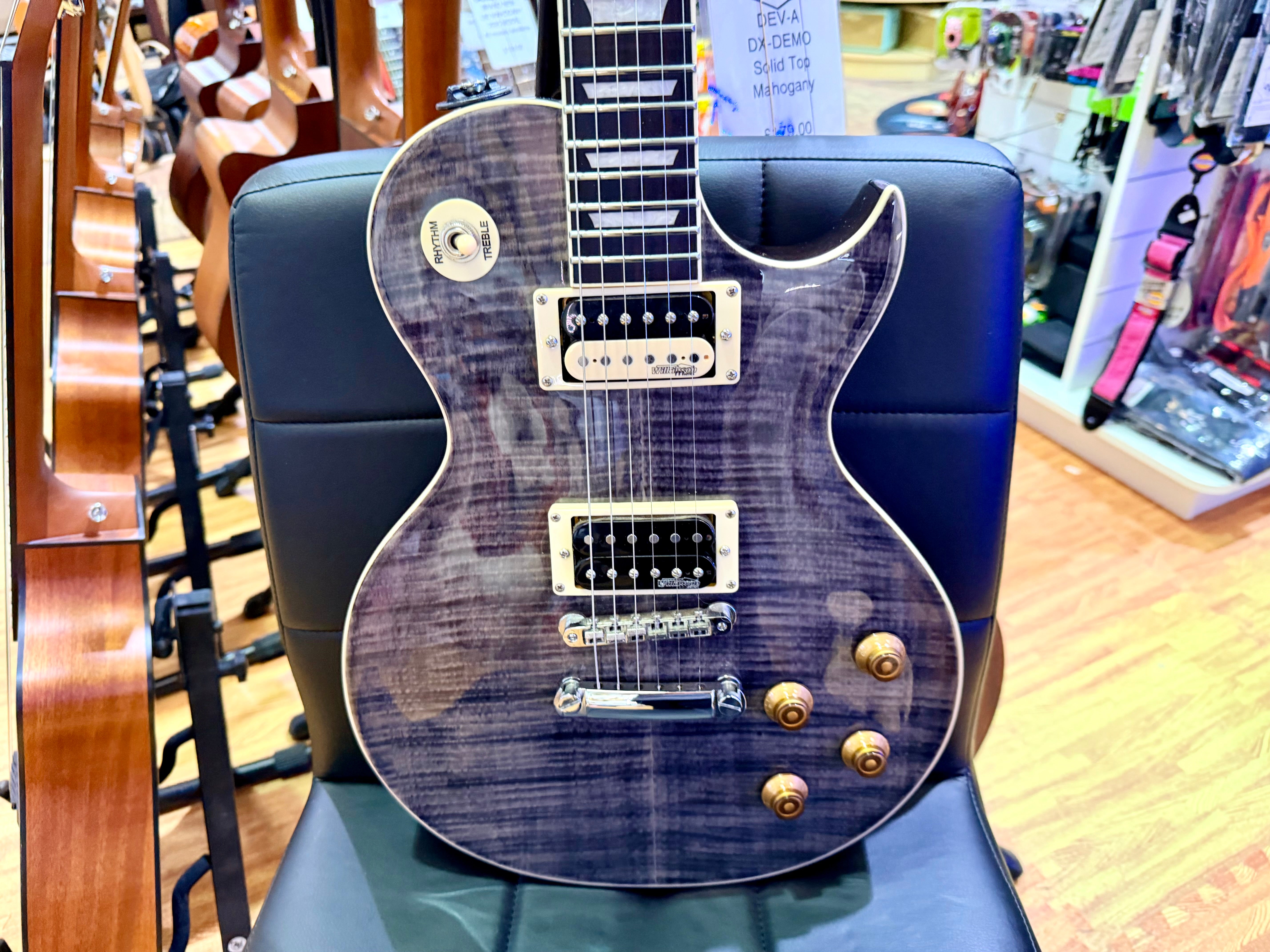🔥MINT🔥 Vintage V100T BK ReIssued Series Electric Guitar~ Flamed Thru Black LP!