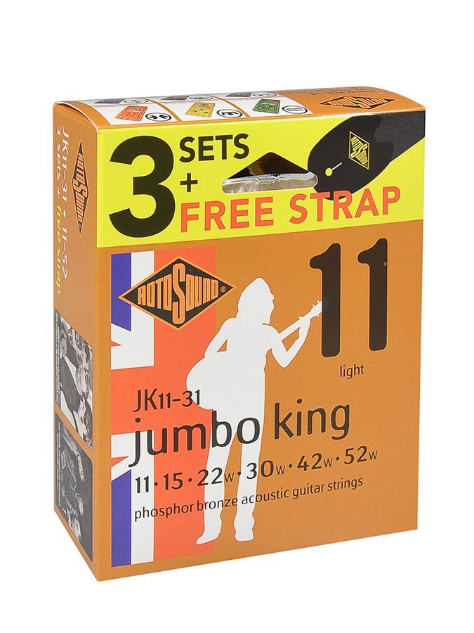 Rotosound Jumbo King string 3 set Pack + FREE Strap~ Acoustic phosphor bronze wound 11-52