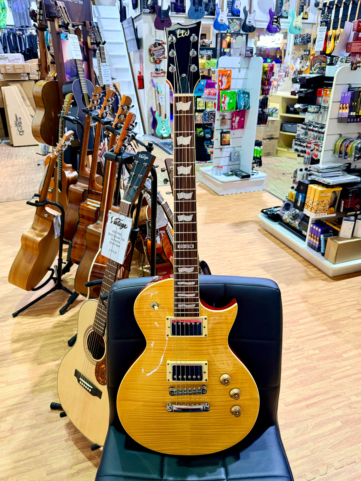 2015 ESP LTD EC-256 FM Lemon Drop~ Flamed Maple Electric Guitar~ Rosewood