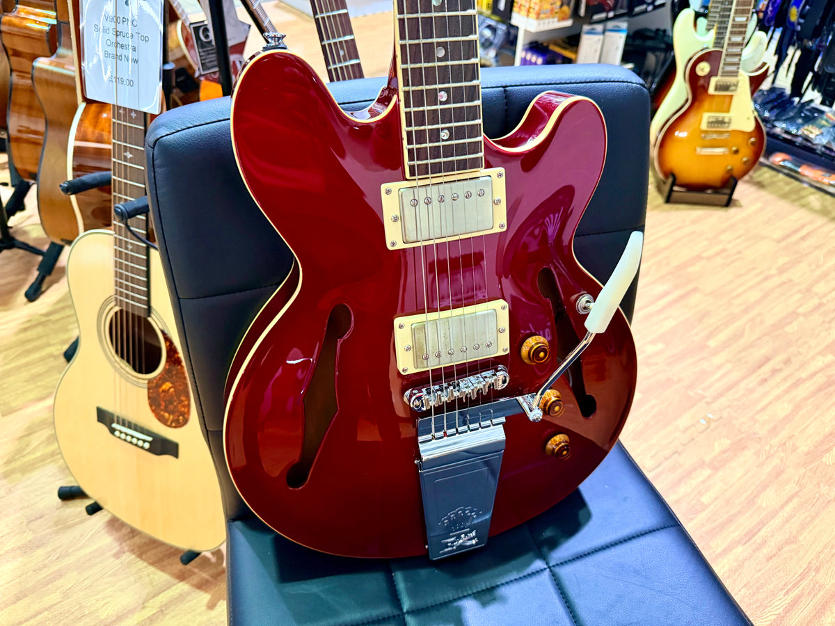 Fret King Elise Custom Cherry Red~ Semi Hollow Electric Guitar~ Vibrato~ B Stock