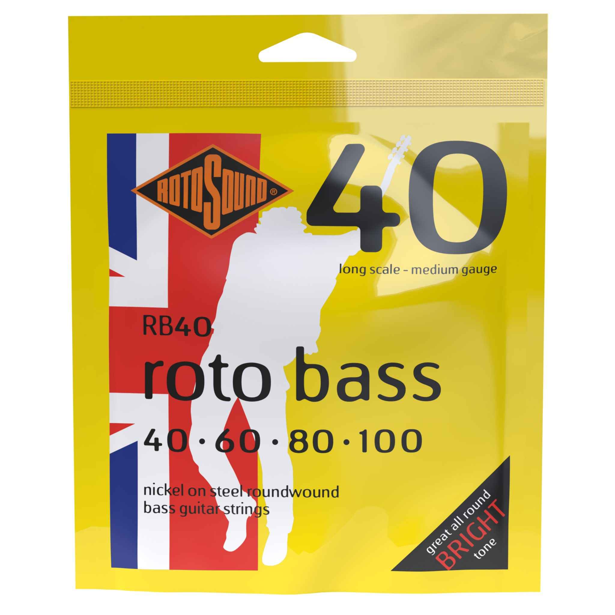 Rotosound Nickel Medium Gauge Roundwound Bass Strings (40 60 80 100), RB40