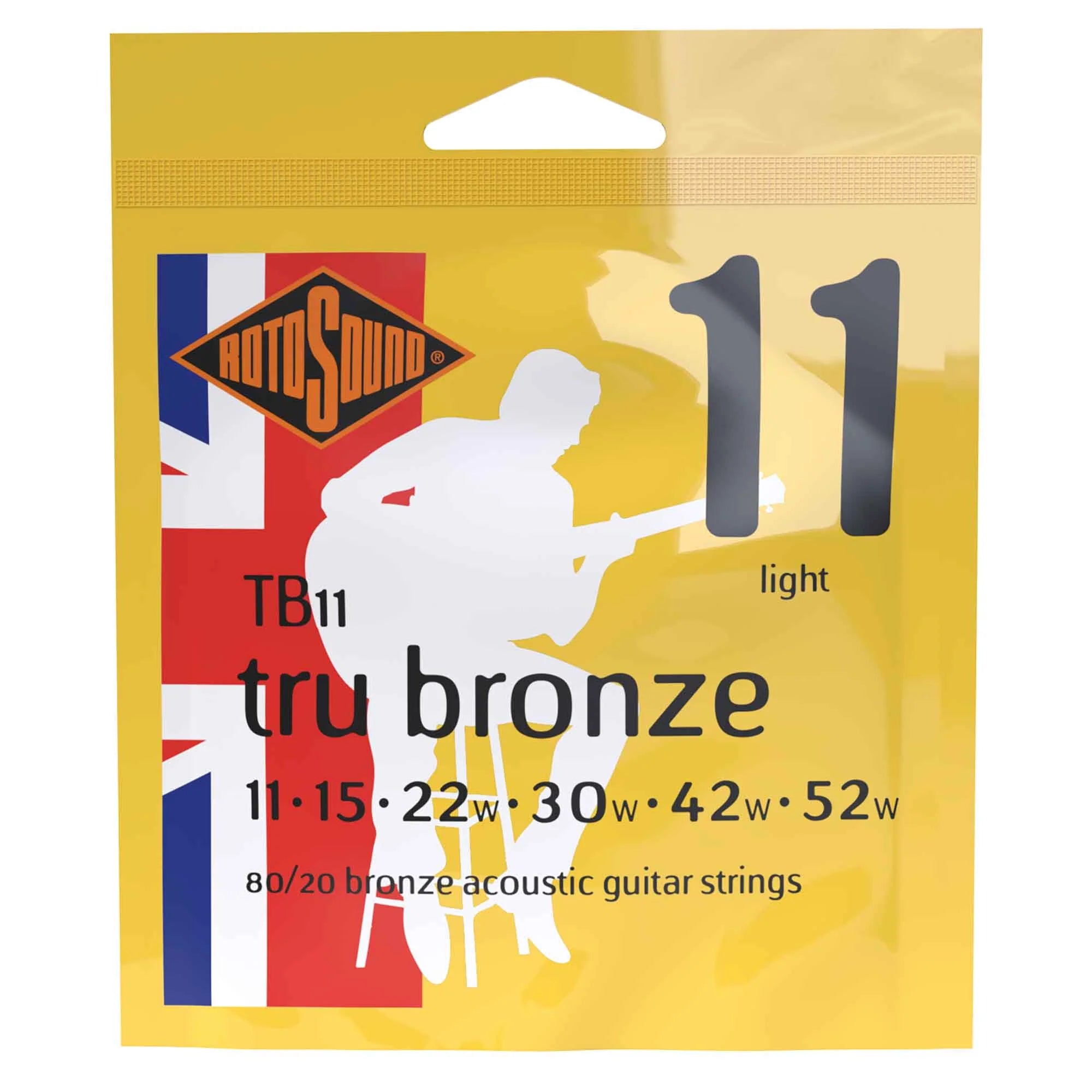 Rotosound Tru Bronze 80/20 Bronze 11-52 Acoustic Guitar Strings, Custom Light