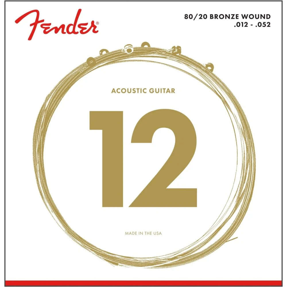 Fender 80/20 Bronze 12-52 Acoustic Guitar Strings, Light