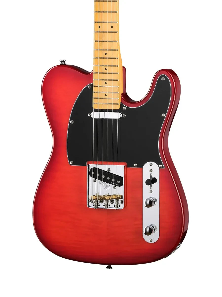 Prodipe TC90 ALDER Flame Top Trans-Red Electric Guitar