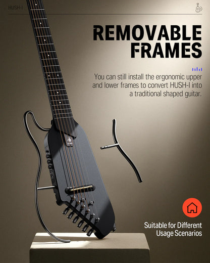 🌟NEW🌟 Donner HUSH-I Electro Acoustic Silent Travel Headless Guitar~ Black!
