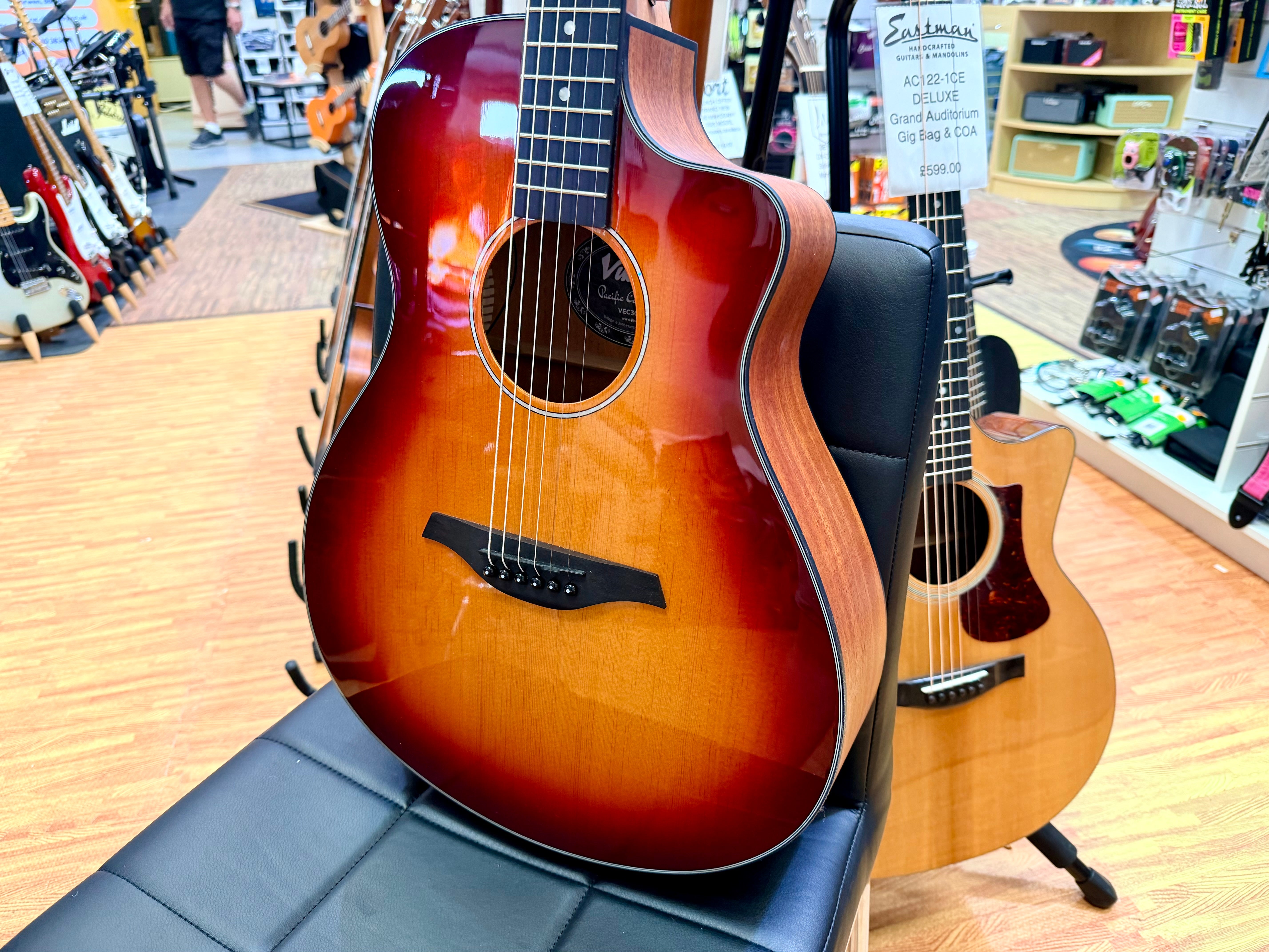 ✨NEW✨ Vintage Pacific Coast VEC300CB Electro-Acoustic Guitar~ Cherry Burst!