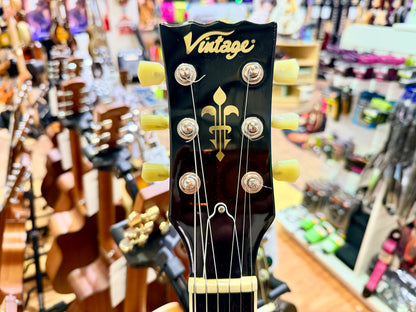 🔥MINT🔥 Vintage V100T BK ReIssued Series Electric Guitar~ Flamed Thru Black LP!