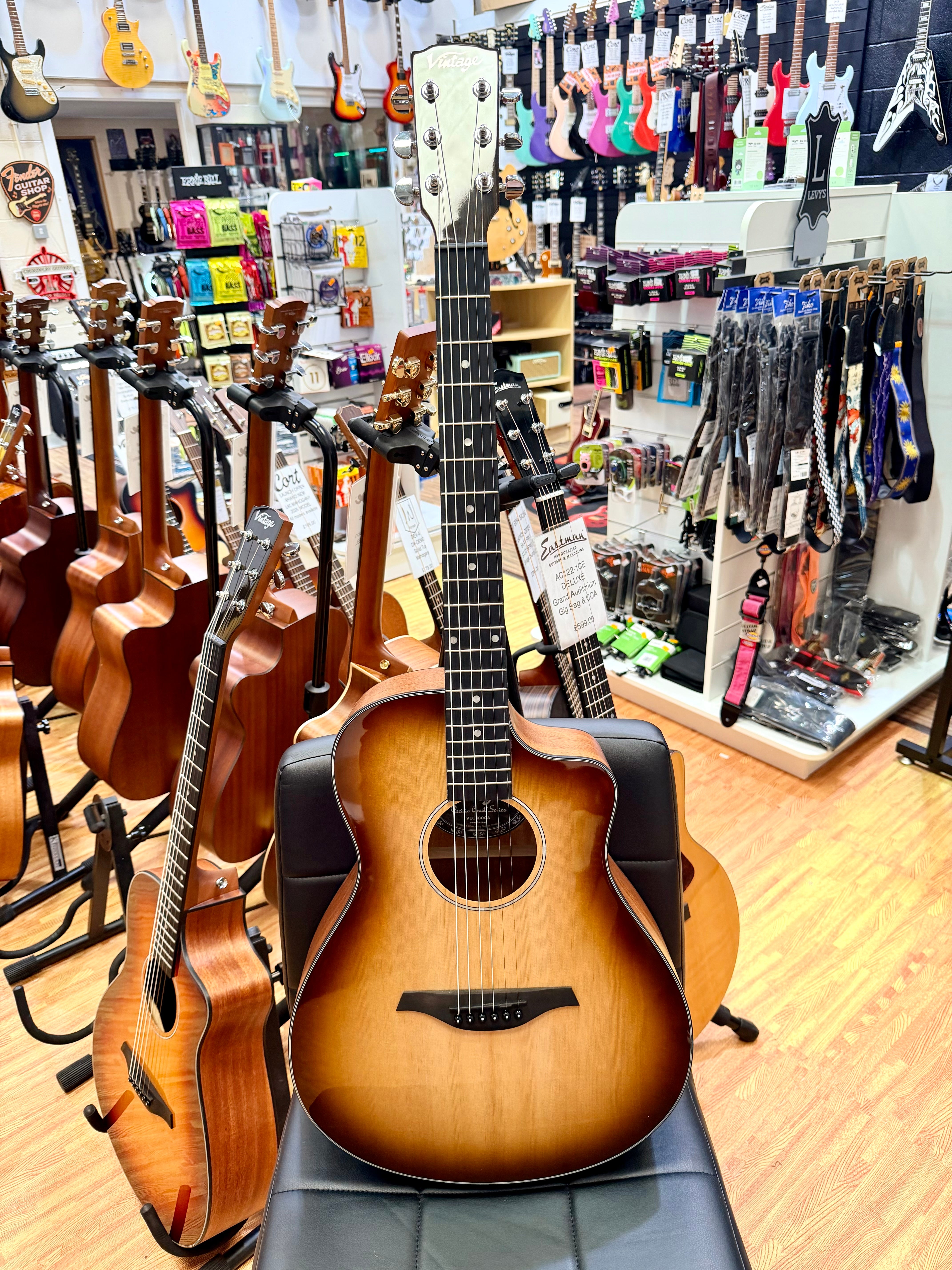 ✨NEW✨ Vintage Pacific Coast VEC300CA Electro-Acoustic Guitar~ Cappuccino Burst!