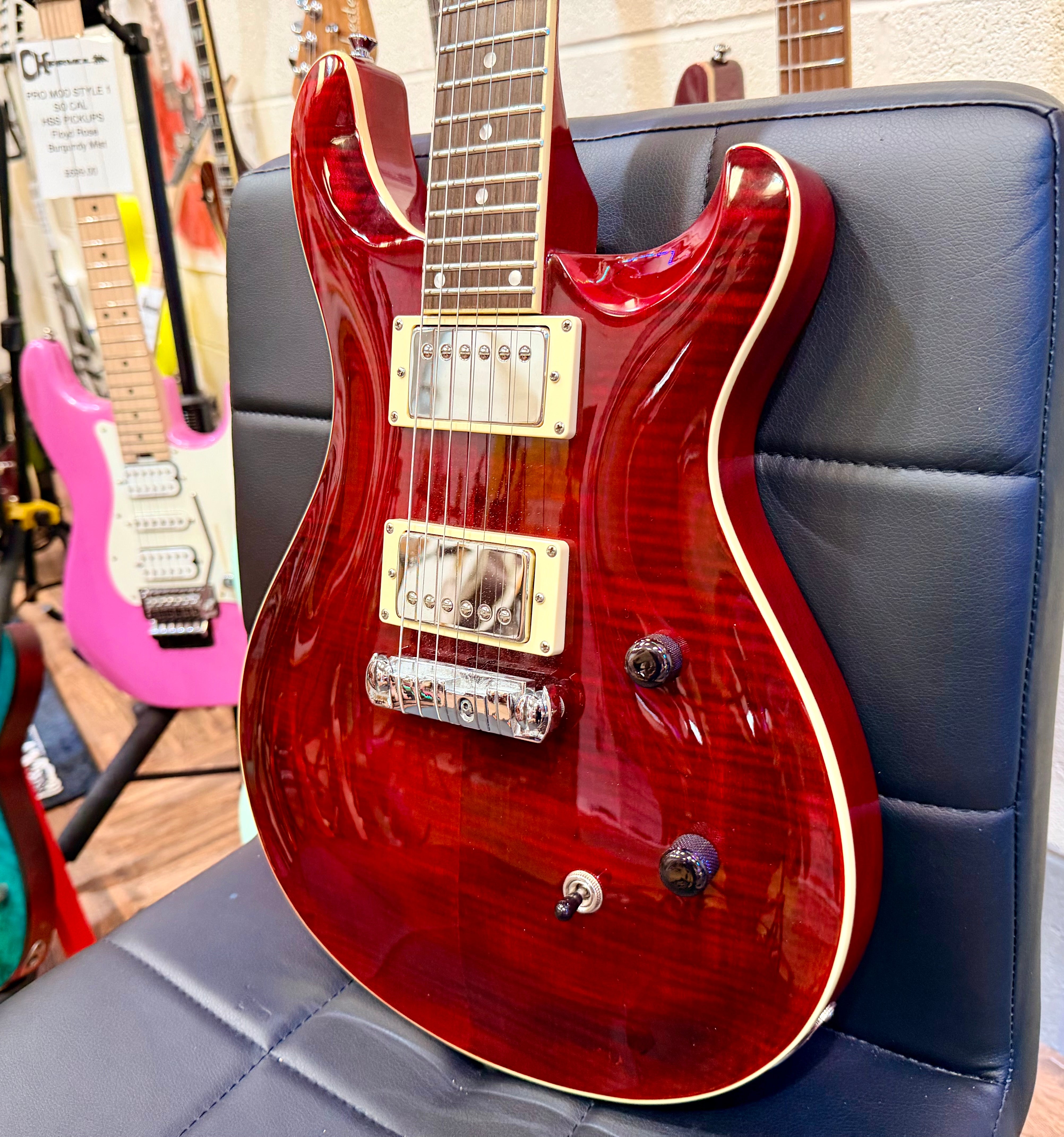 🔥UPGRADED🔥 Harley Benton CST-24 Deluxe~ Black Cherry Flame~ Bare Knuckle P’ups