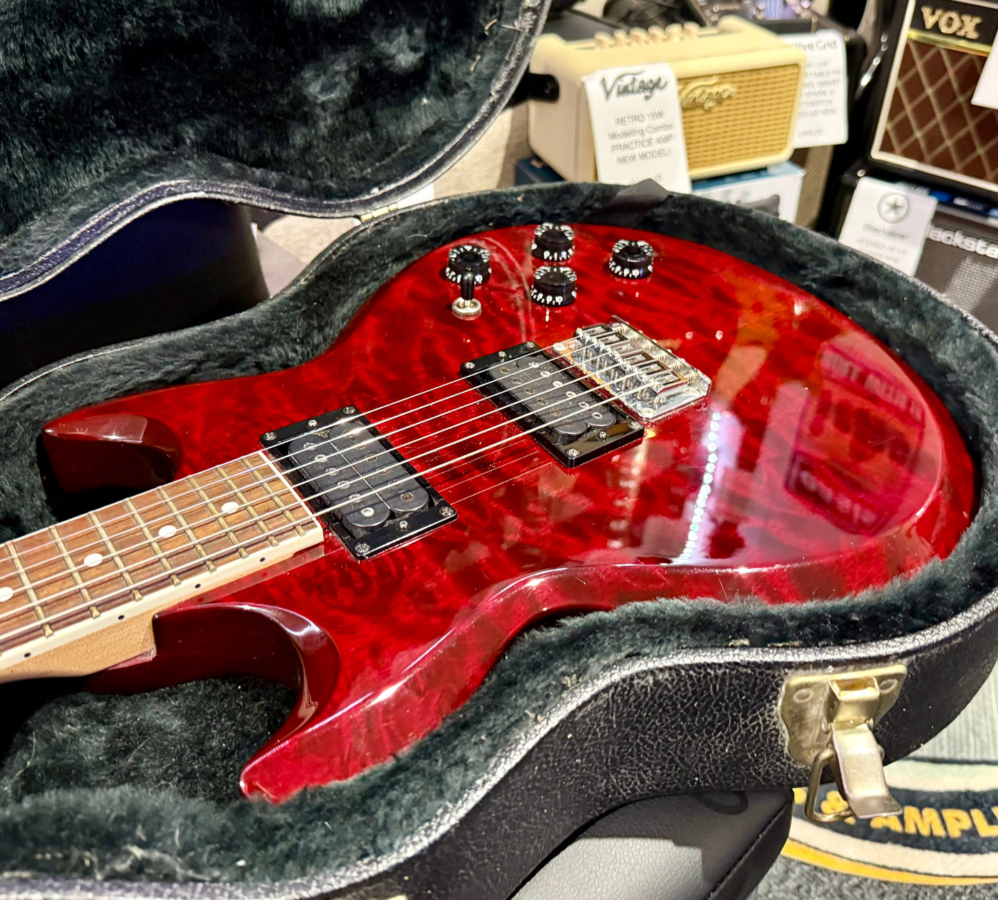 🔥RARE🔥 Ibanez AX220QM Double Cut~ Made In Korea~ 2000~ Hard Case~ Trans Red!