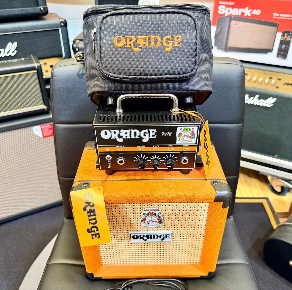 🔥MINI STACK🔥 Orange Micro Dark 20W Valve Guitar Amp Head + PPC108 Cab + Bag!