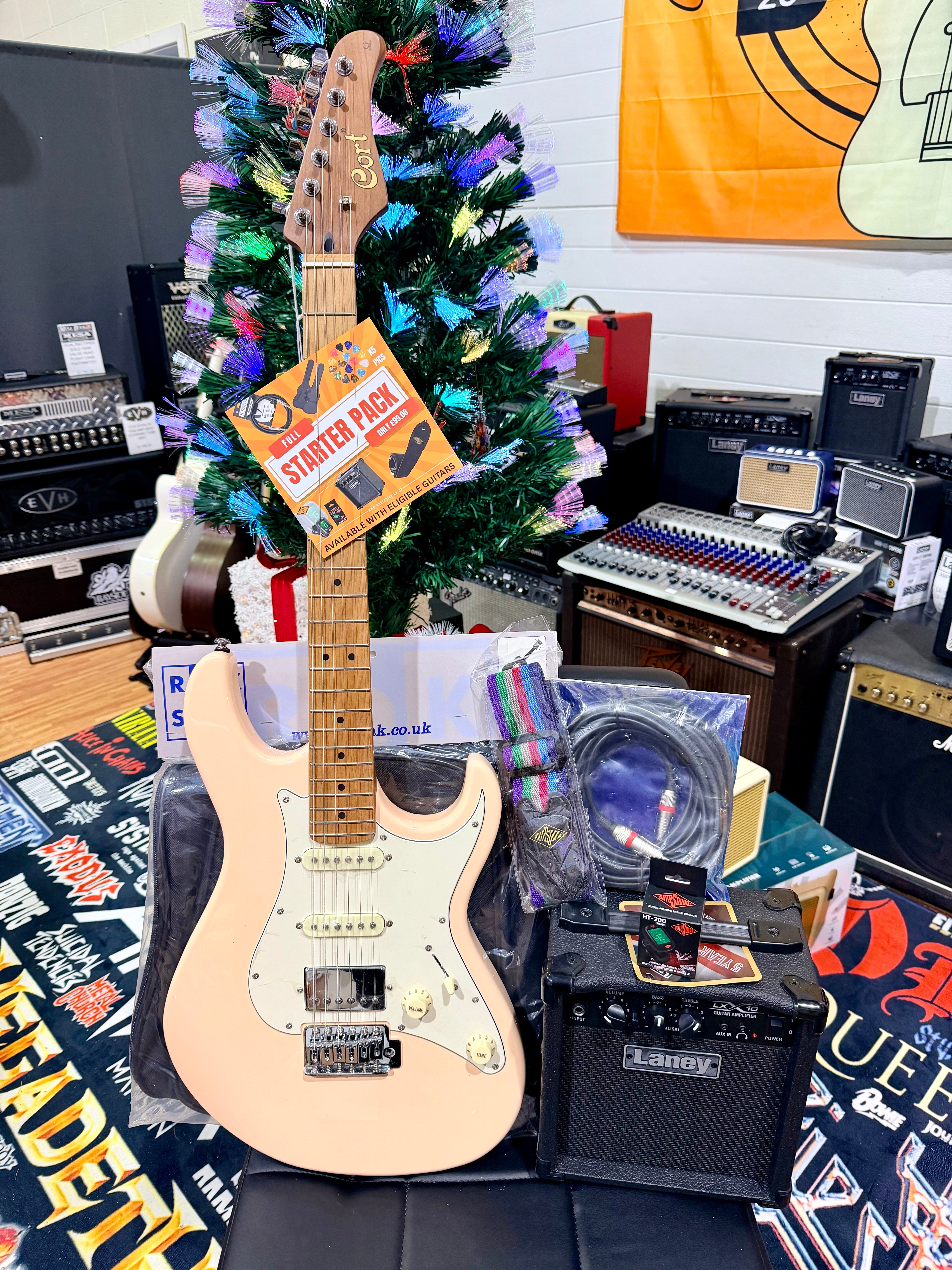 🎁 ELECTRIC GUITAR STARTER PACK 🎁 Cort G200SE~ Aged Cream + Laney Amp, Bag, Tuner