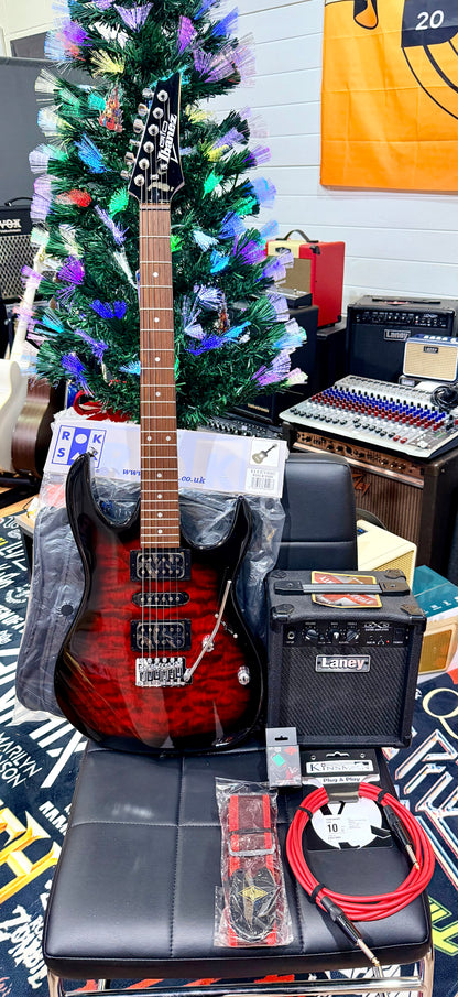 🎁 ELECTRIC GUITAR STARTER PACK 🎁 Ibanez Gio GRX70QA~ Trans Red + Laney Amp, Bag, Tuner