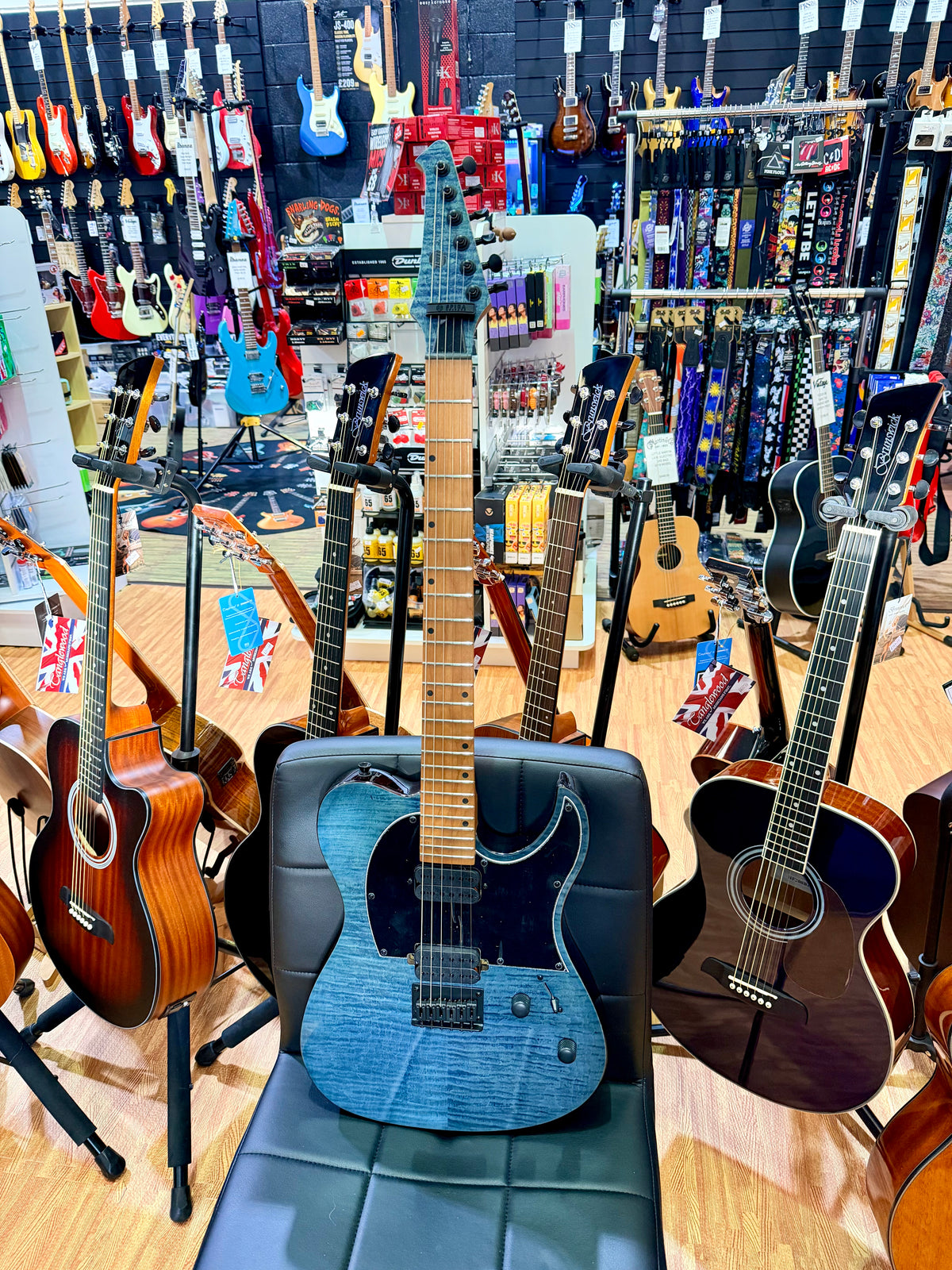 Spira Guitars T-450 TDB~ Trans Blue Flame Maple~ Villain Custom Humbuckers~ NEW