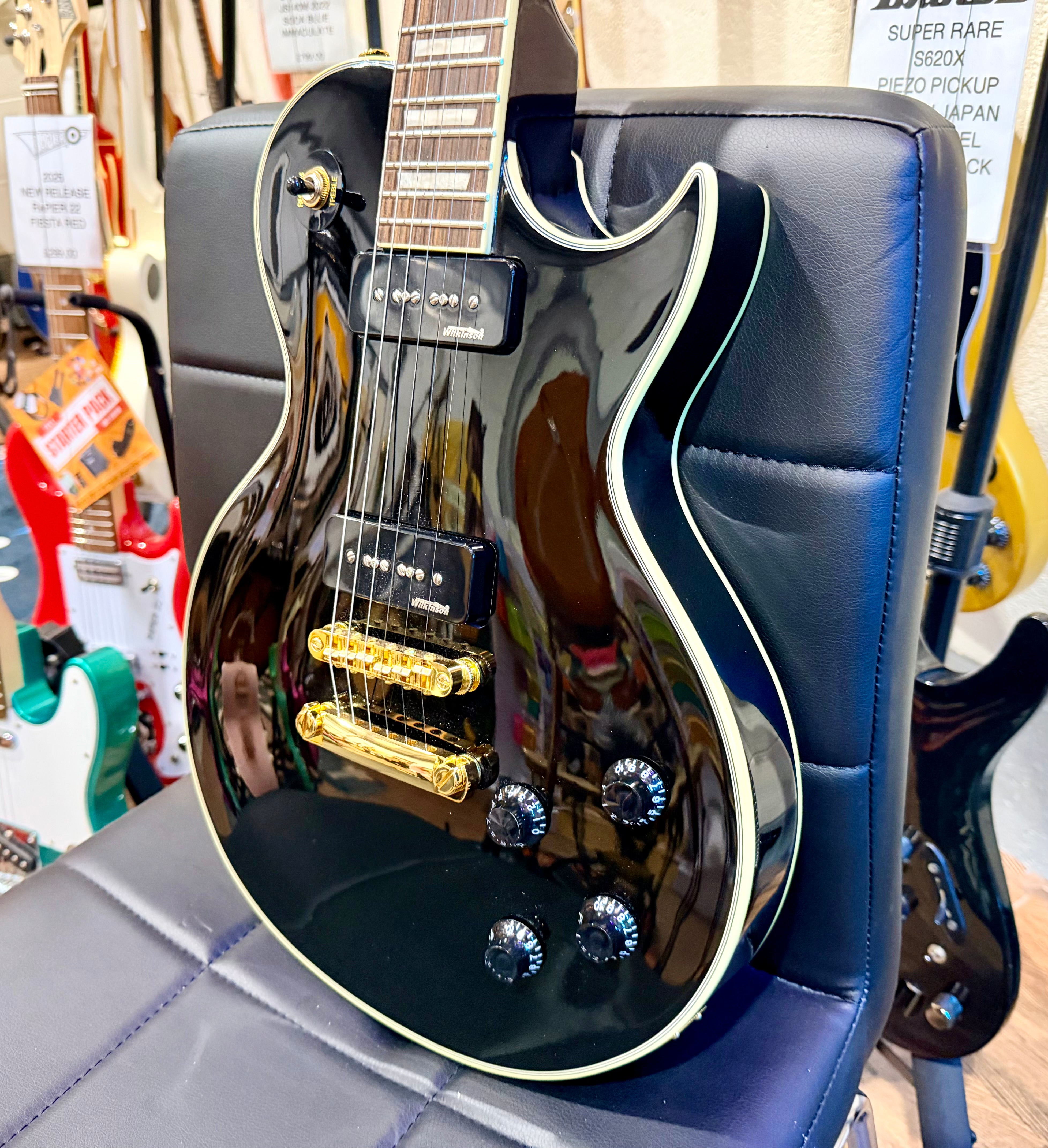 🔥MINT🔥 Vintage V100PBB V100 Les Paul~ P90 Pickups~ 2W90 Gold Hardware~ Black!