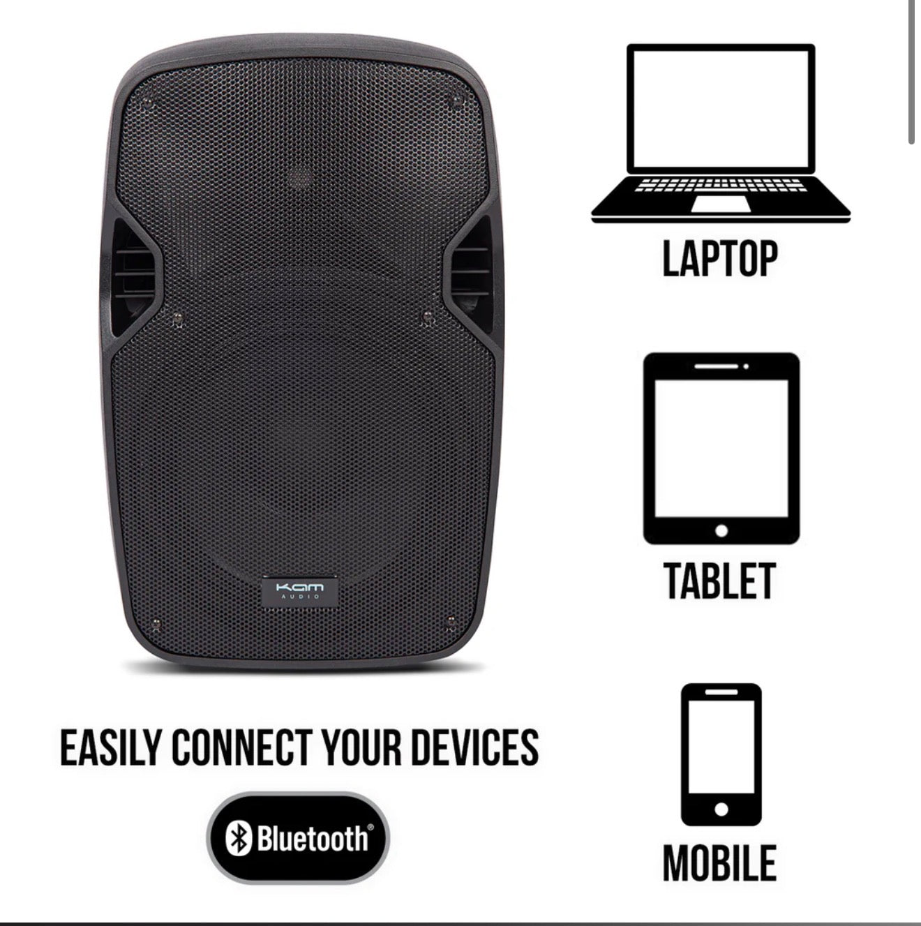 🔈 KAM RZ12ABT V3 12” Active PA Speaker Bluetooth 1000W USB SD + Stand 🔈