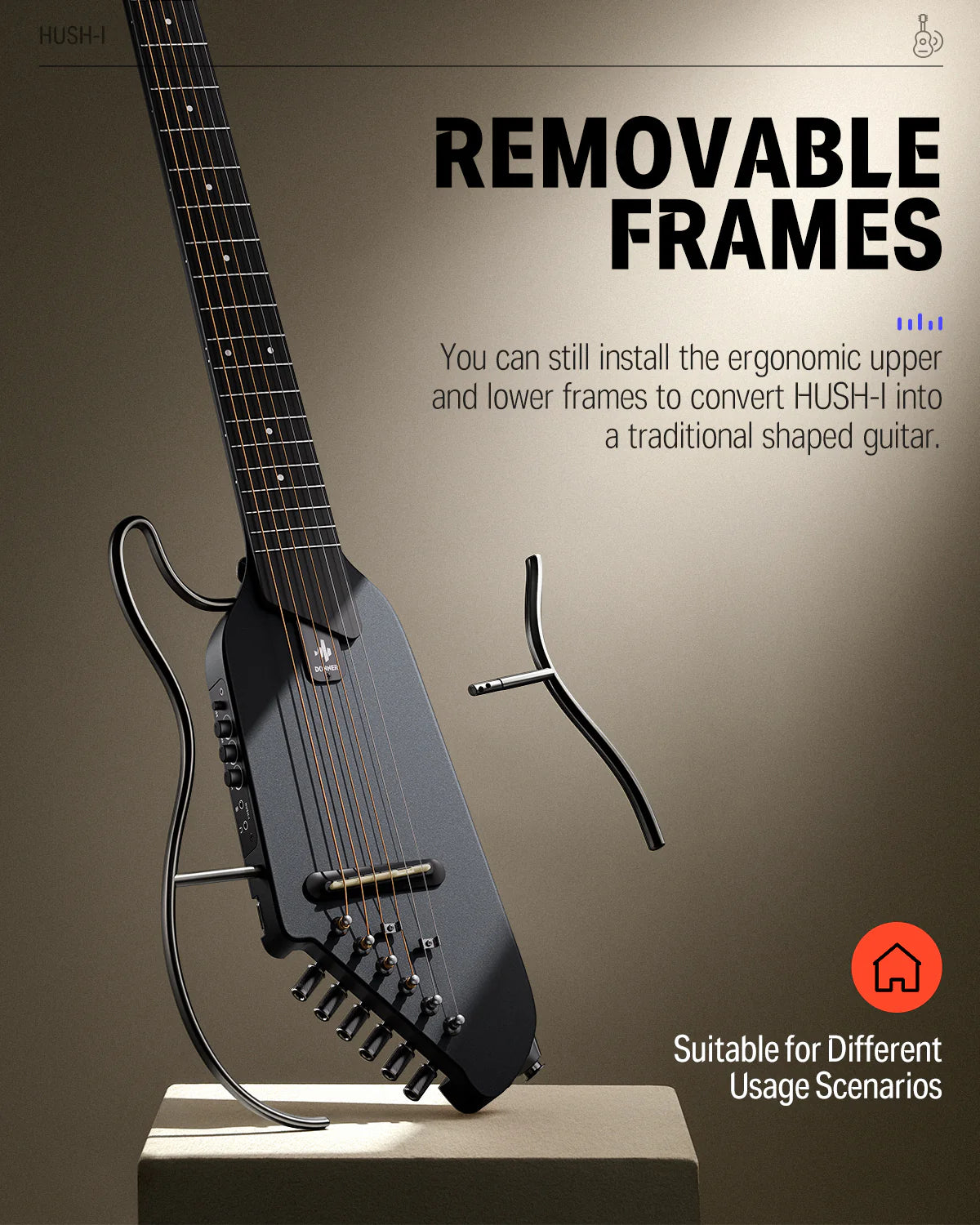 🌟NEW🌟 Donner HUSH-I Electro Acoustic Silent Travel Headless Guitar~ Sunburst!