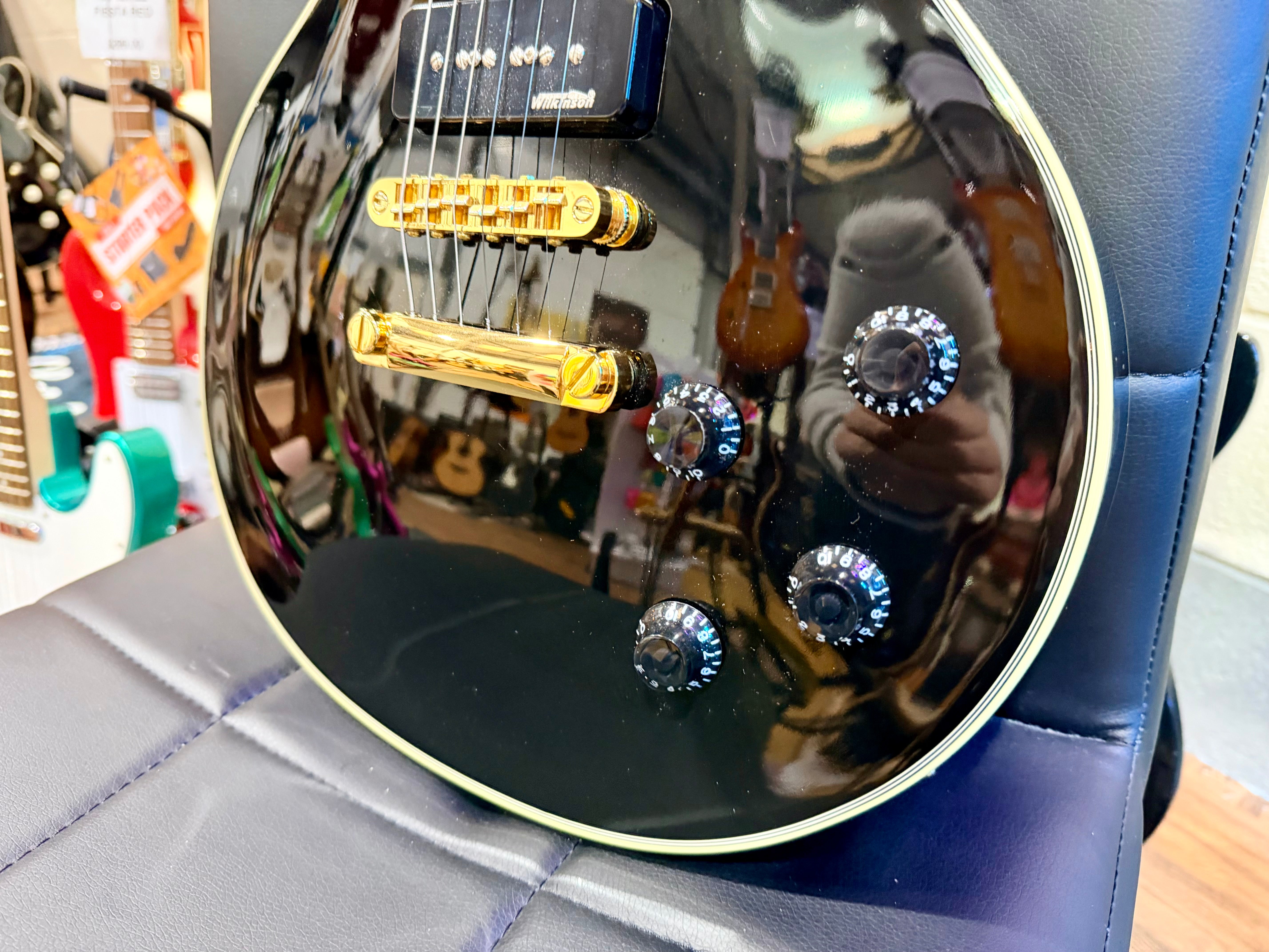 🔥MINT🔥 Vintage V100PBB V100 Les Paul~ P90 Pickups~ 2W90 Gold Hardware~ Black!