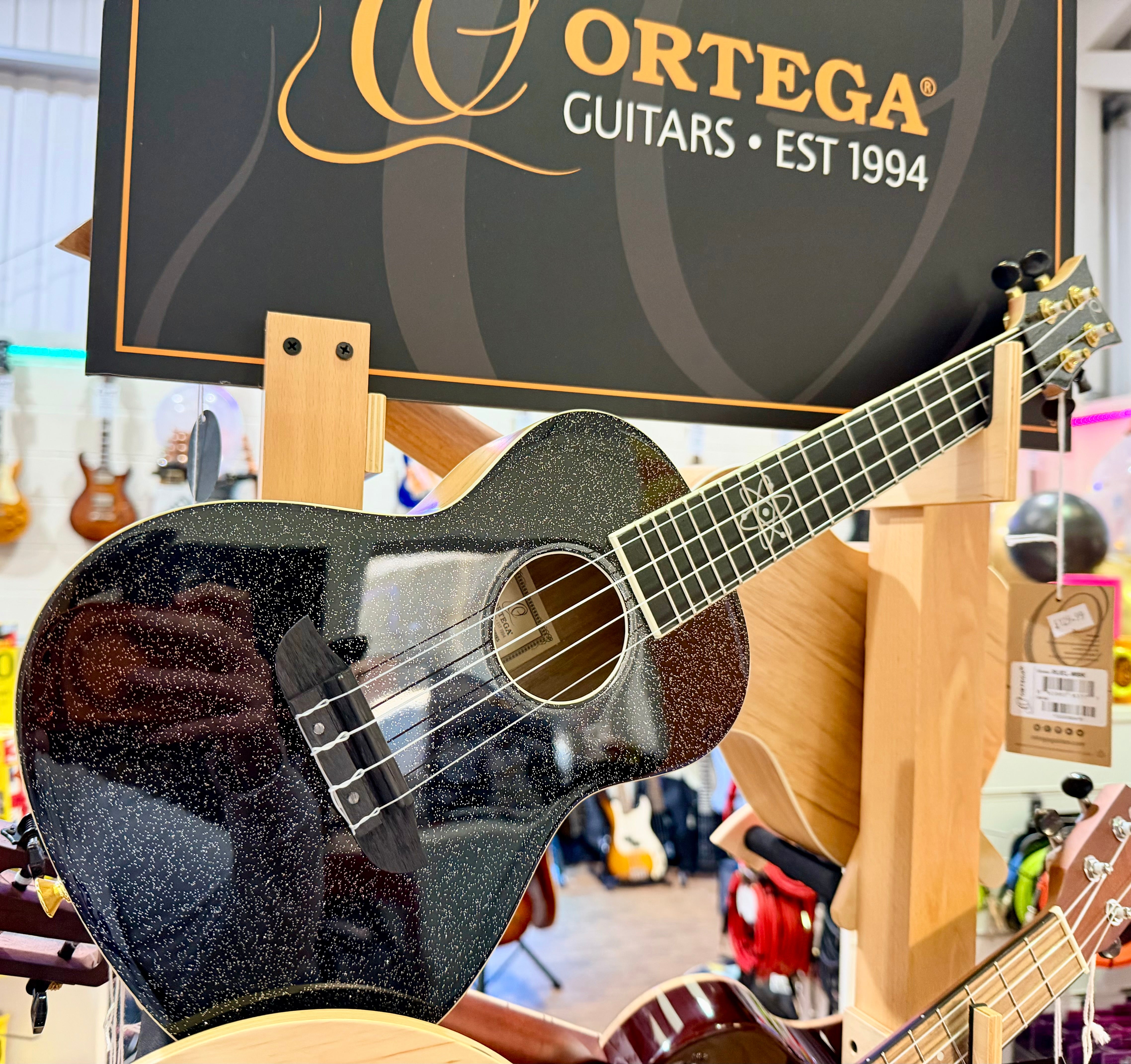 🔥NEW 2025🔥 Ortega Concert Ukulele~ Element Series Metallic Black Sparkle~ Gig Bag