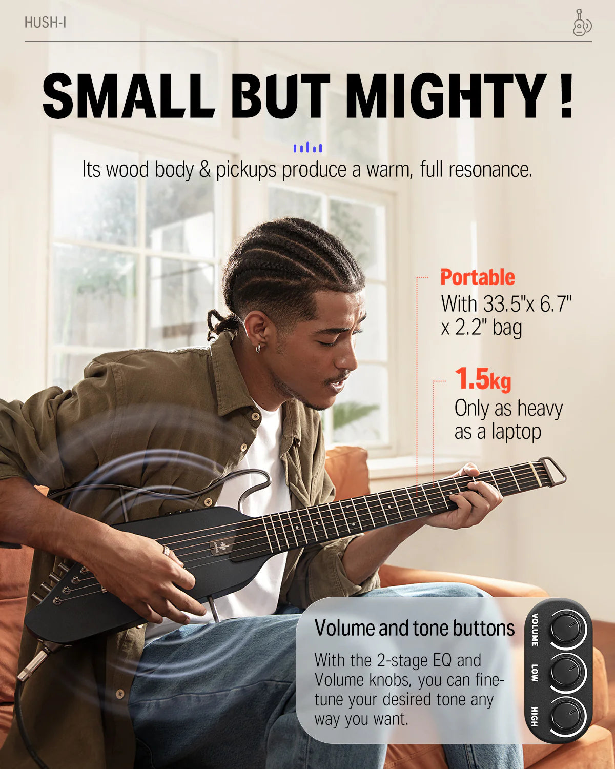 🌟NEW🌟 Donner HUSH-I Electro Acoustic Silent Travel Headless Guitar~ Maple!