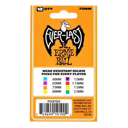 Ernie Ball Everlast Picks- 0.73mm Orange 12 Pack