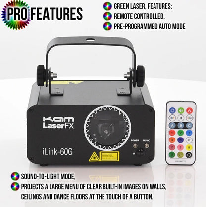 KAM iLink 60G Green 40mW Laser Lighting Effect~ Disco Party Light~ W/Remote!
