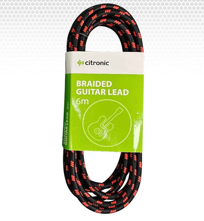 Citronic Braided Instrument Cable Straight/Angle Guitar Lead- Black & Red 6m