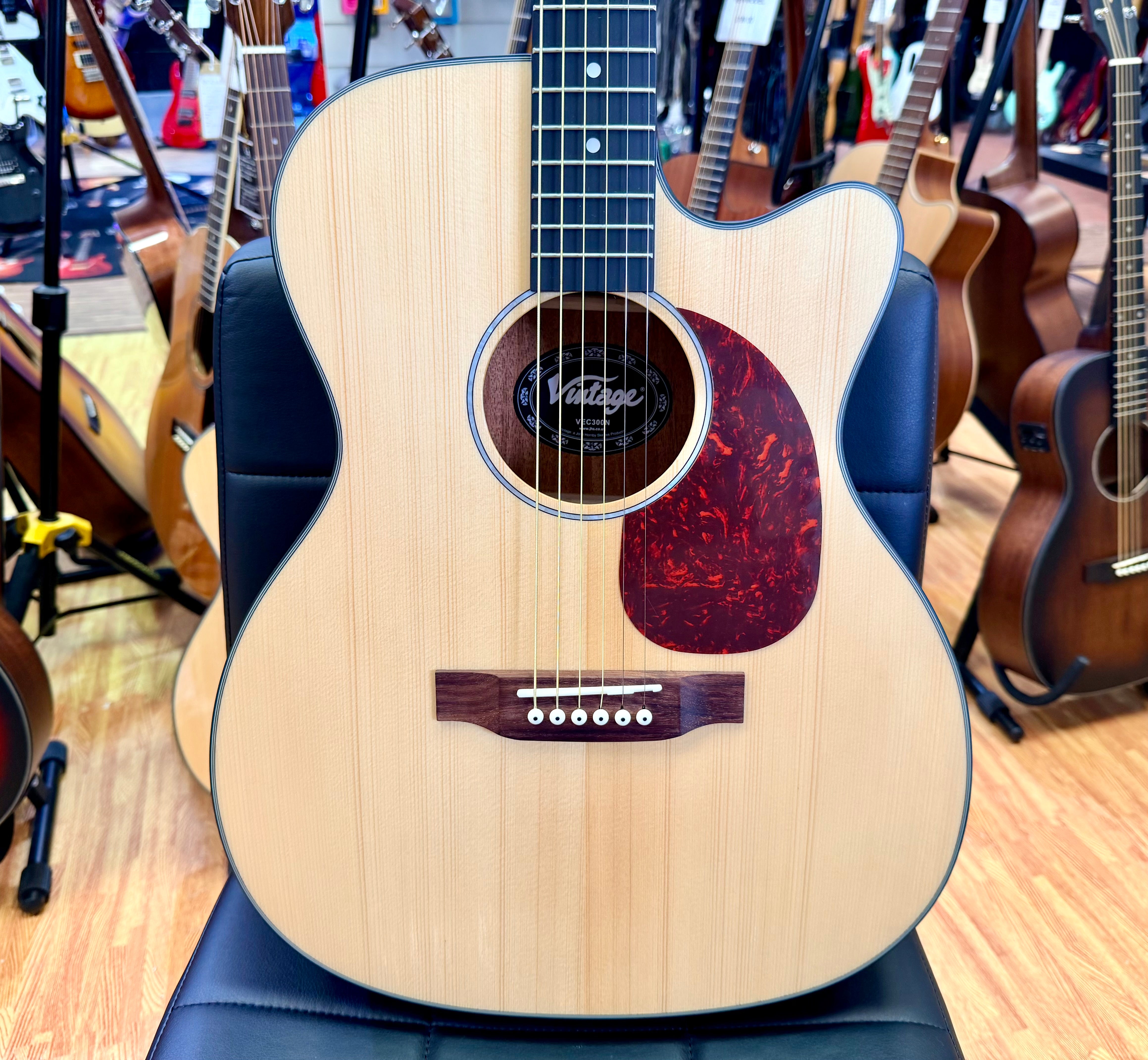 ⚡️NEW⚡️ Vintage VEC300N Stage Series Electro Acoustic Guitar~ Folk Cutaway!
