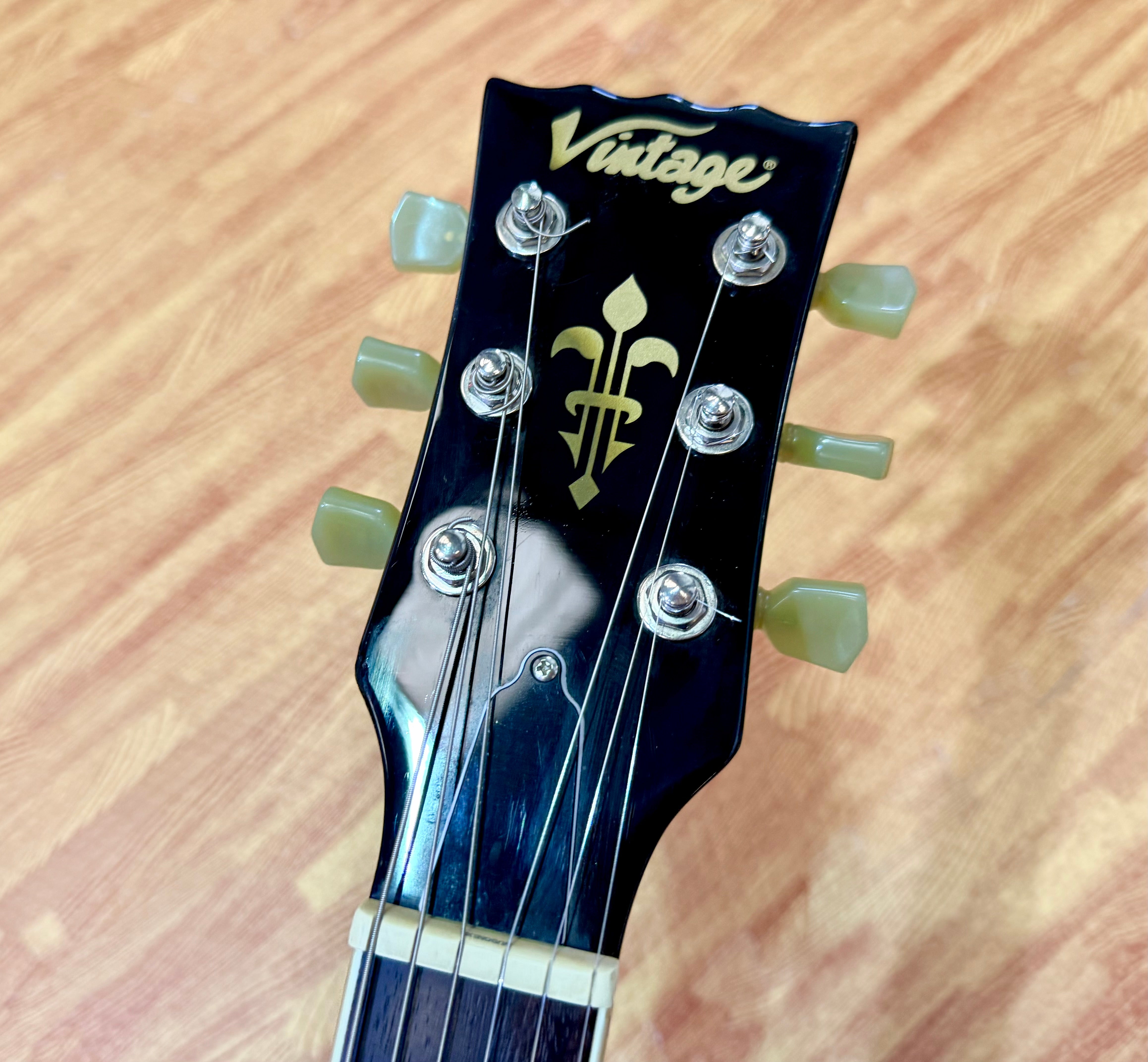 🔥MINT🔥 Vintage V100T BK ReIssued Series Electric Guitar~ Flamed Thru Black LP!