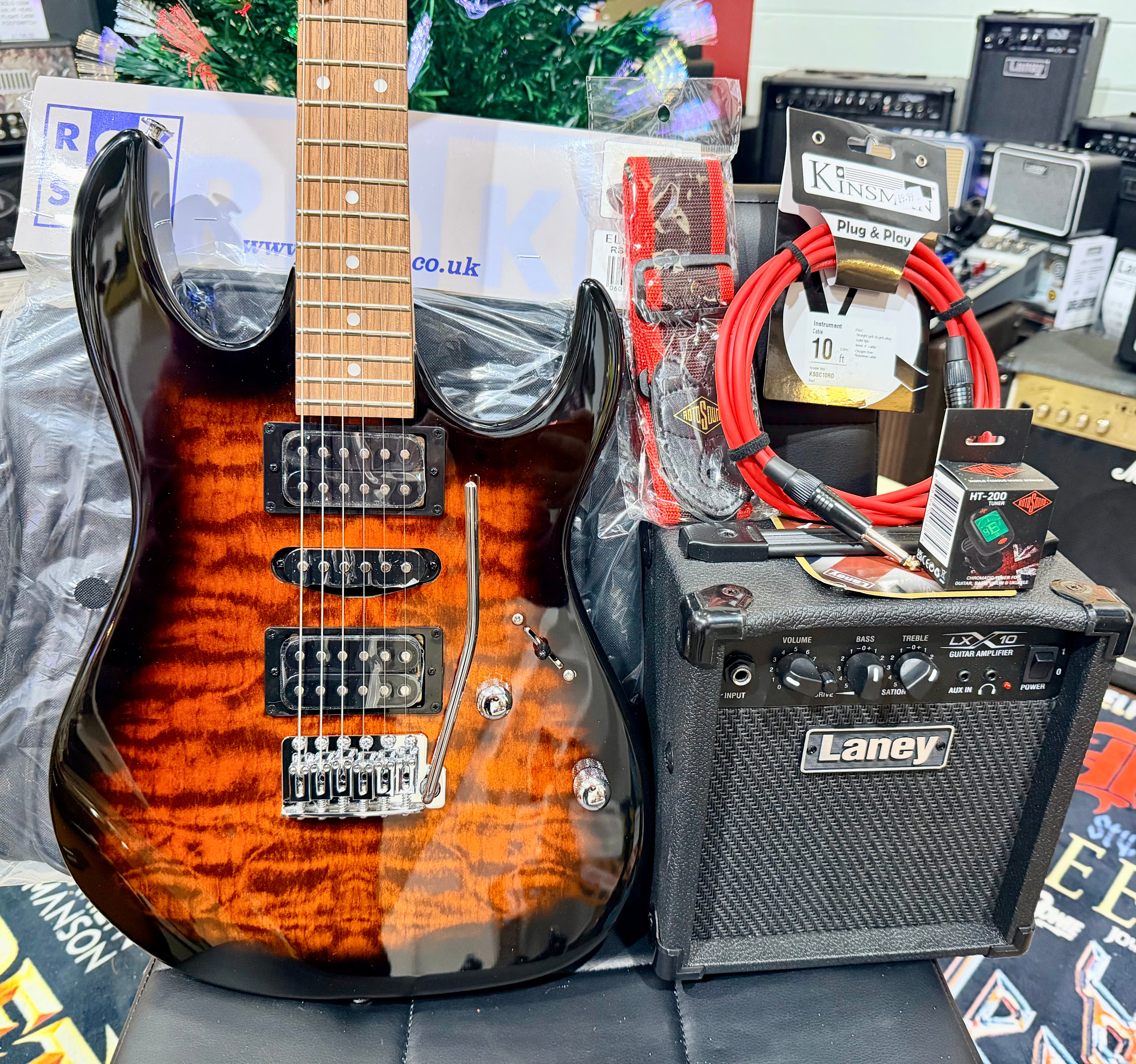 🎁 ELECTRIC GUITAR STARTER PACK 🎁 Ibanez Gio GRX70QASB~ Trans Sunburst + Laney Amp, Bag, Tuner