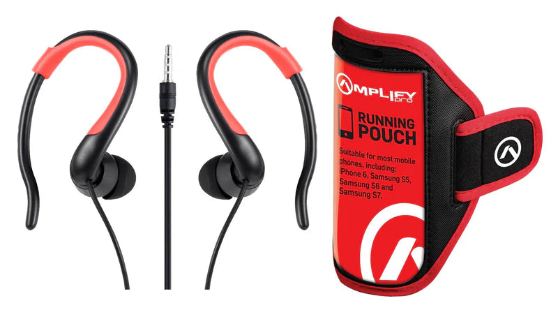 Amplify 2-In-1 Sports Running Armband & Hook-On Earphone Bundle - Black / Red
