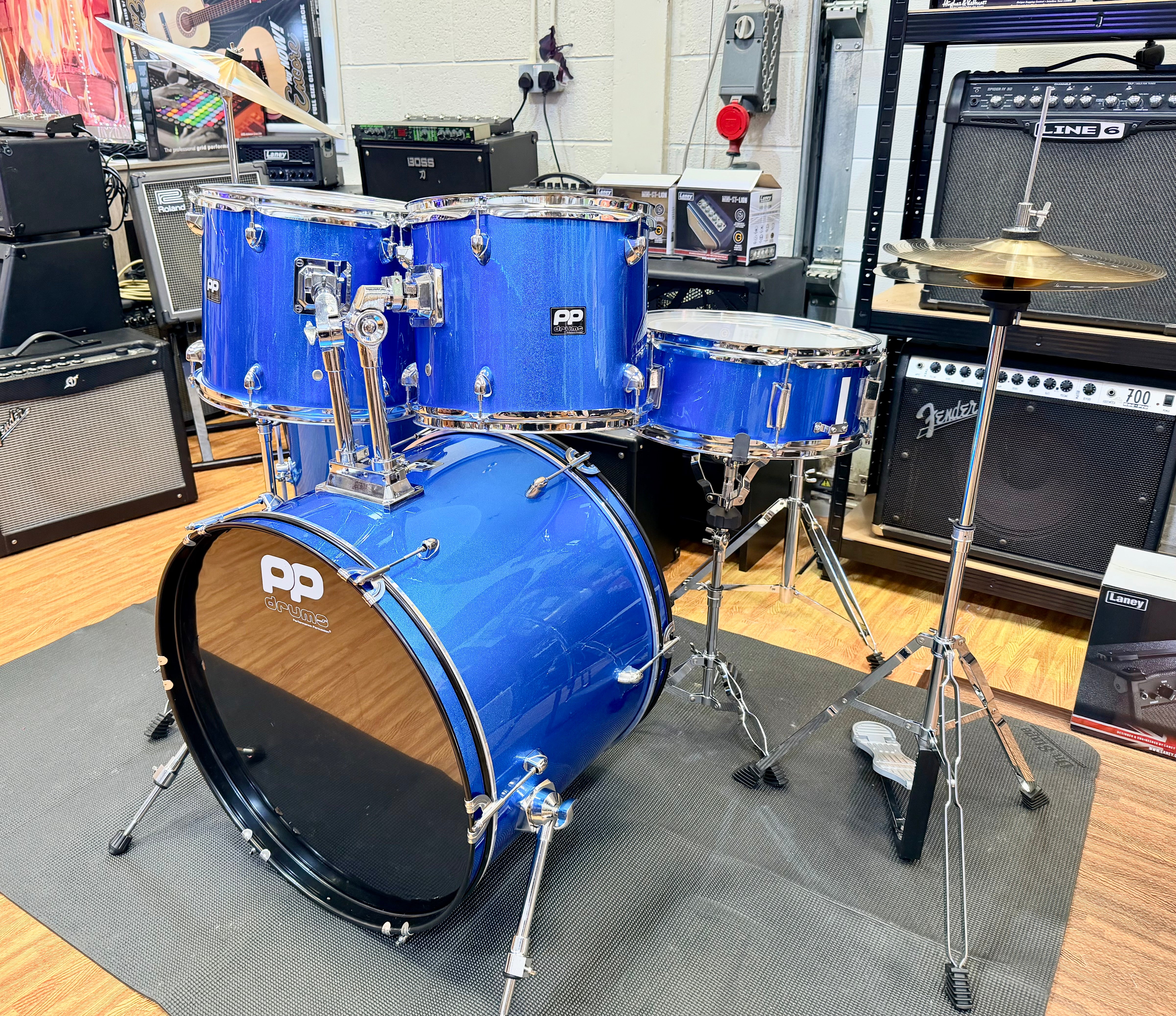 🥁 Performance Percussion PP250 5-Piece Drum Kit~ Metallic Blue Acoustic Set 🥁