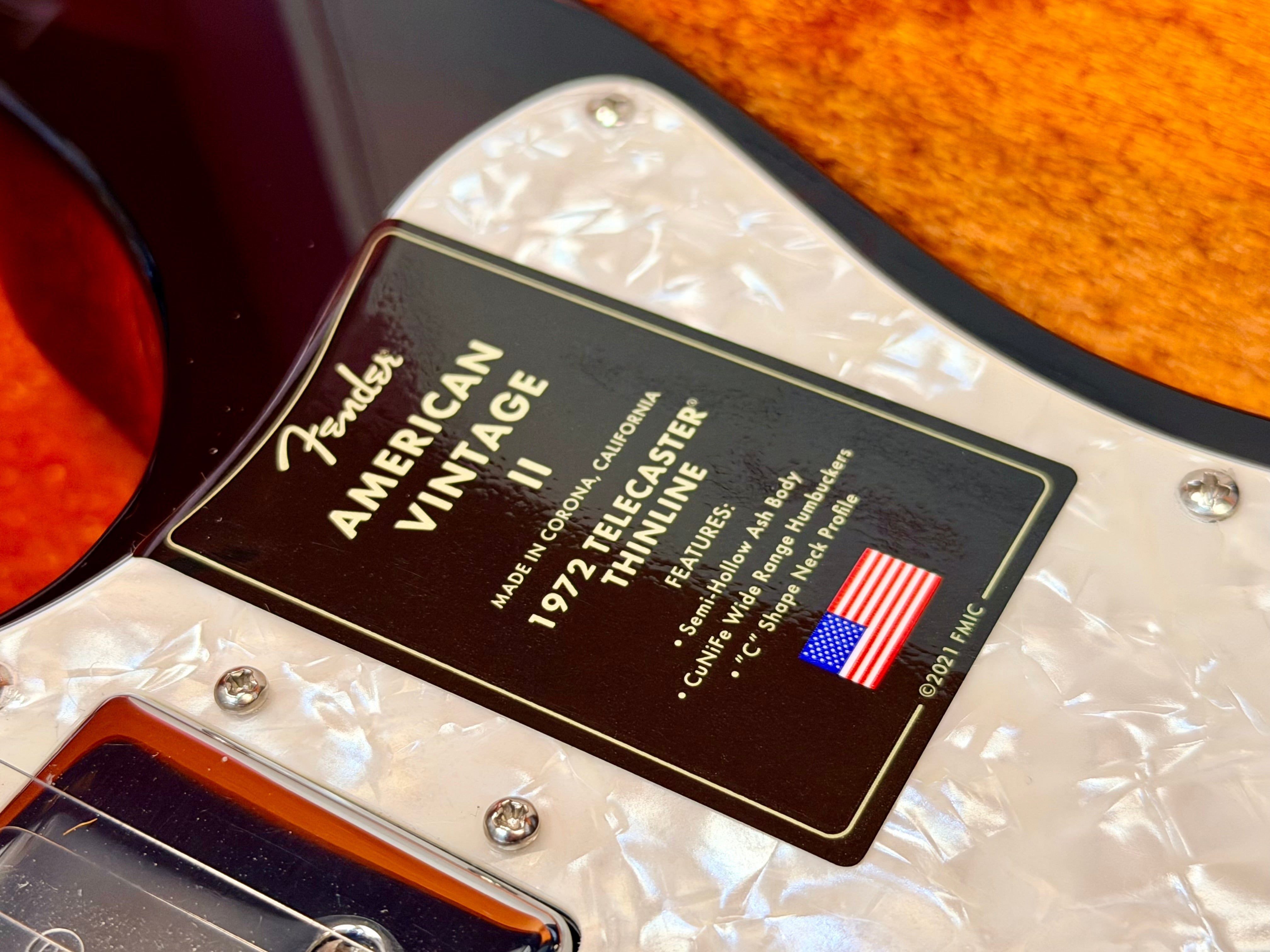 ✨2025✨ Fender American Vintage II 1972 Telecaster Thinline~ 3-Colour Sunburst!