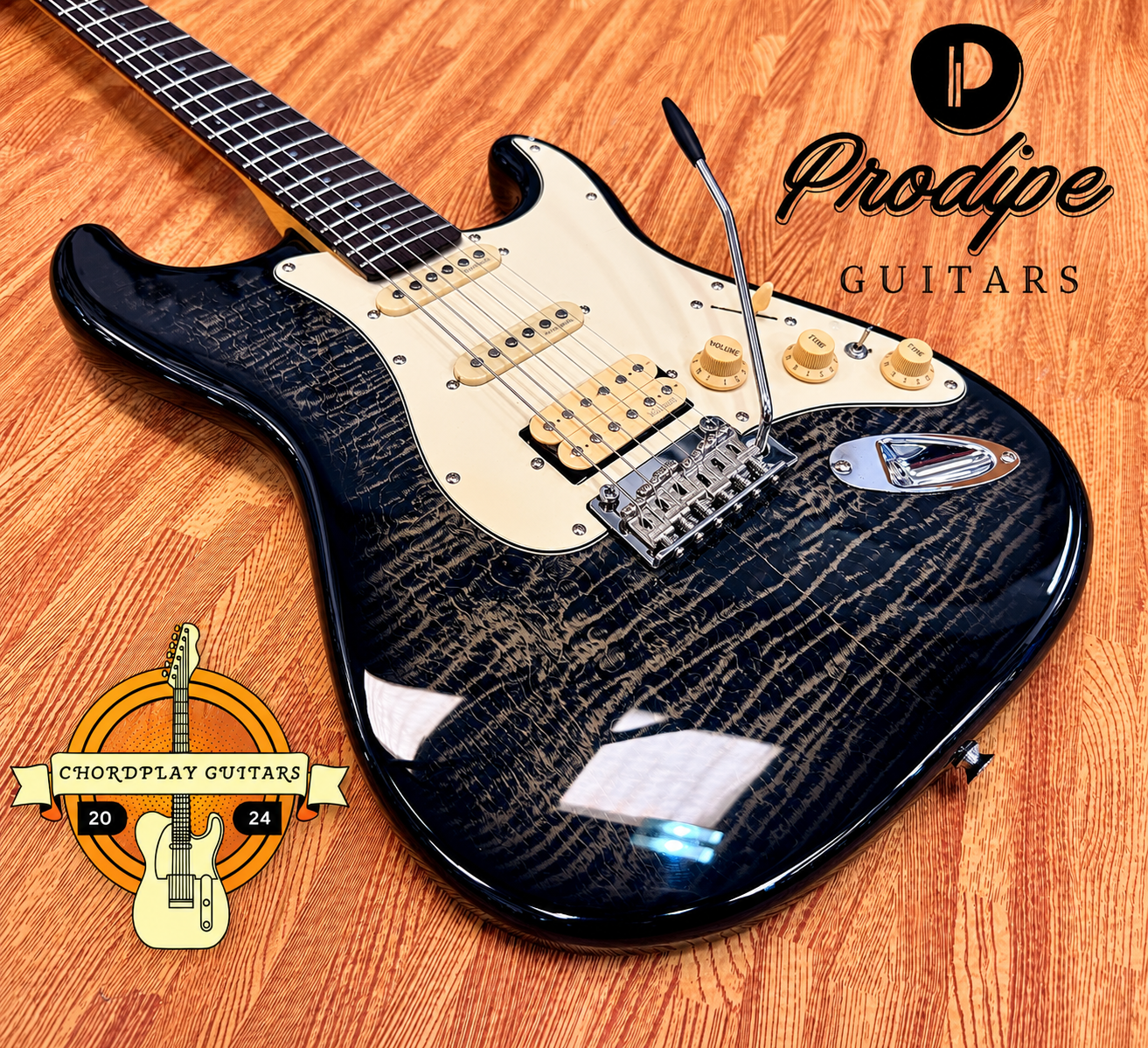 🔥NEW🔥 Prodipe ST93 Trans Black HSS Electric Guitar~ Flamed Maple~ Alder Body!