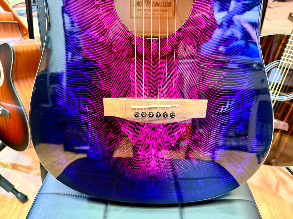 2021 Lindo Swallow Electro-Acoustic Dreadnought Guitar~ Purple/Pink Graphic!
