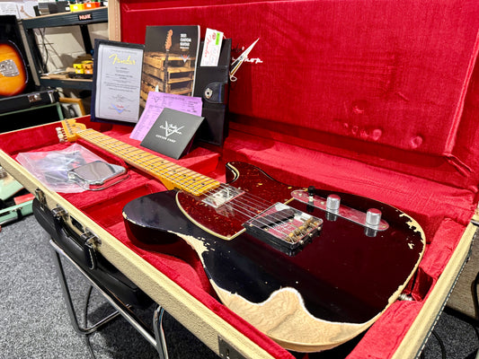 🌟 2021 Fender USA Custom Shop 🌟52' Telecaster Heavy Relic~ Black~ Case & Candy