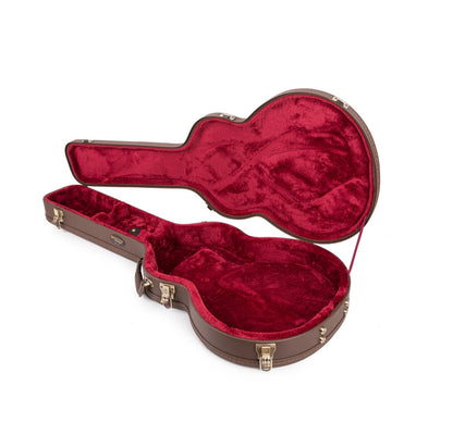 Deluxe Arch Top Wood Case Semi-Acoustic 335 Style Guitars- Brown/Red Plush