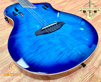 🔥NEW🔥 Ortega TourPlayer Deluxe RTPDLX-FMA Nylon Electro-Acoustic Guitar Blue!