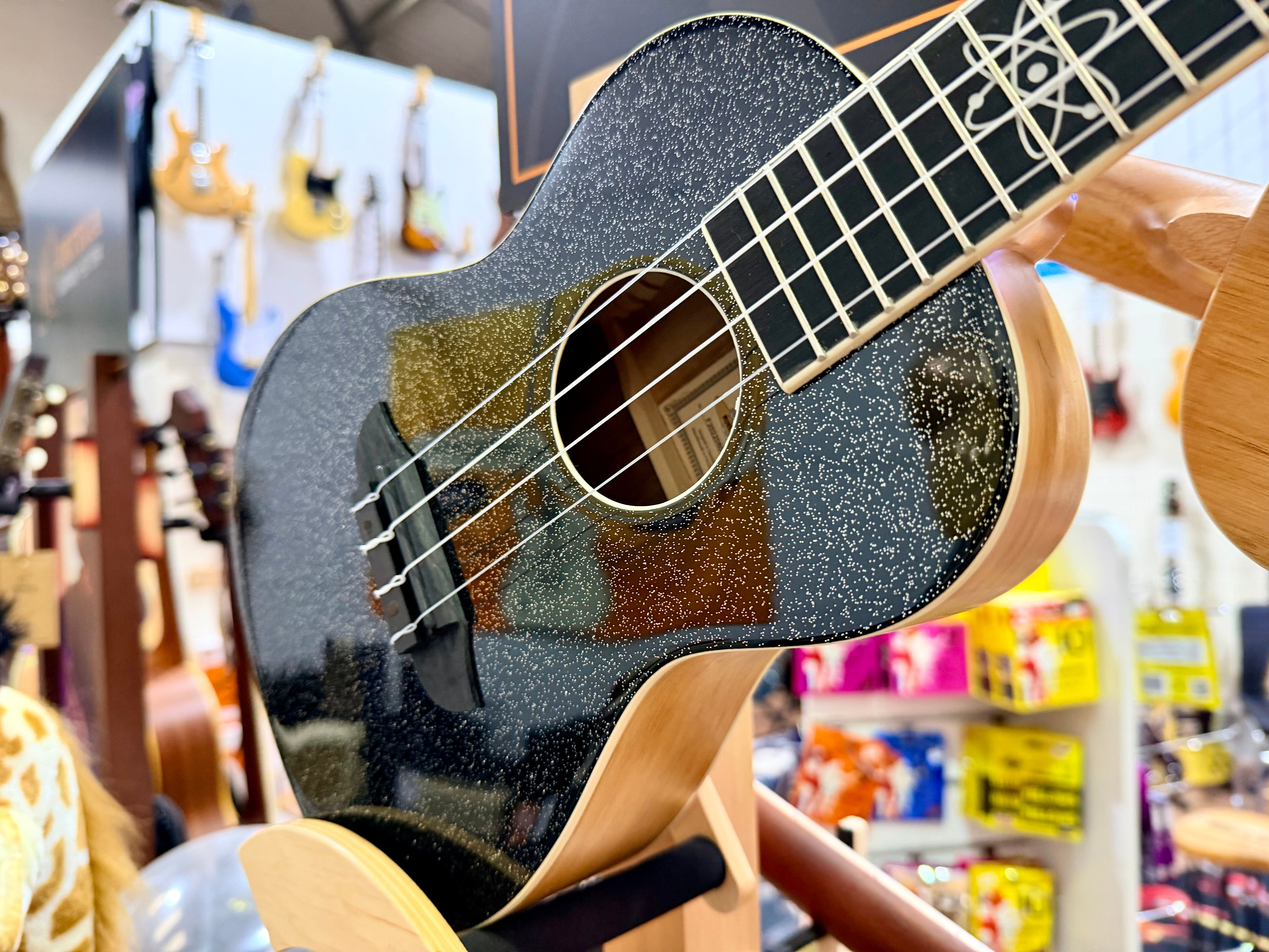 🔥NEW 2025🔥 Ortega Concert Ukulele~ Element Series Metallic Black Sparkle~ Gig Bag