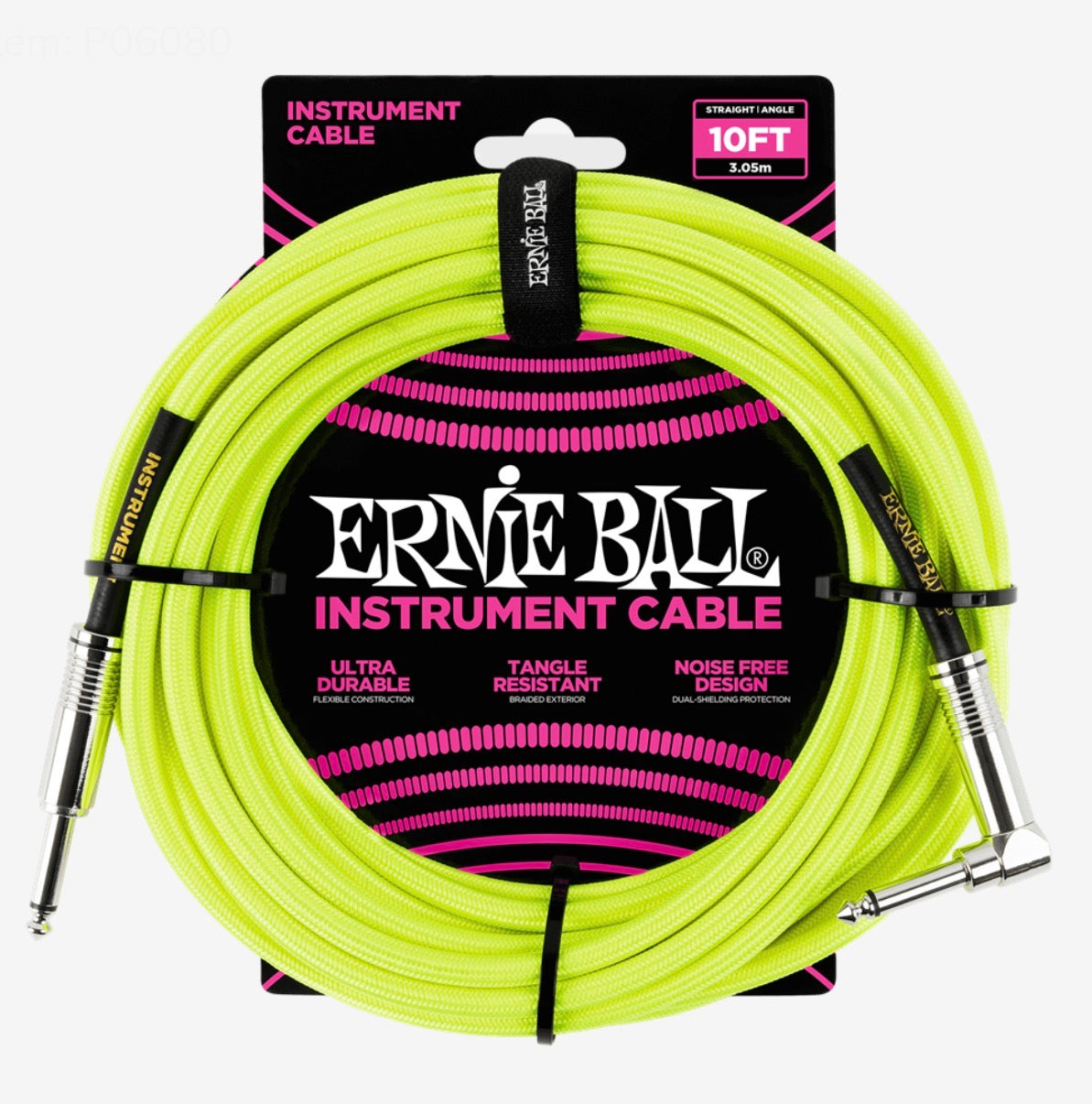 Ernie Ball EB 10ft Braided Straight/Angle Cable- Yellow