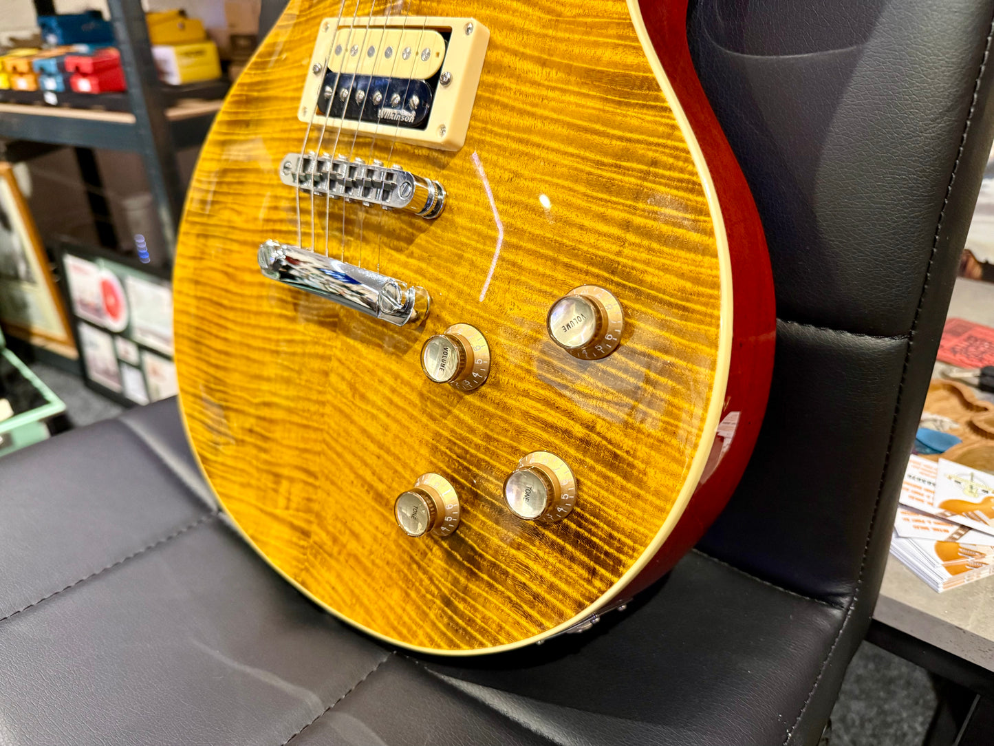 🌟MINT🌟 Vintage V100AFD Flamed Amber Paradise Electric Guitar~ Slash Les Paul!