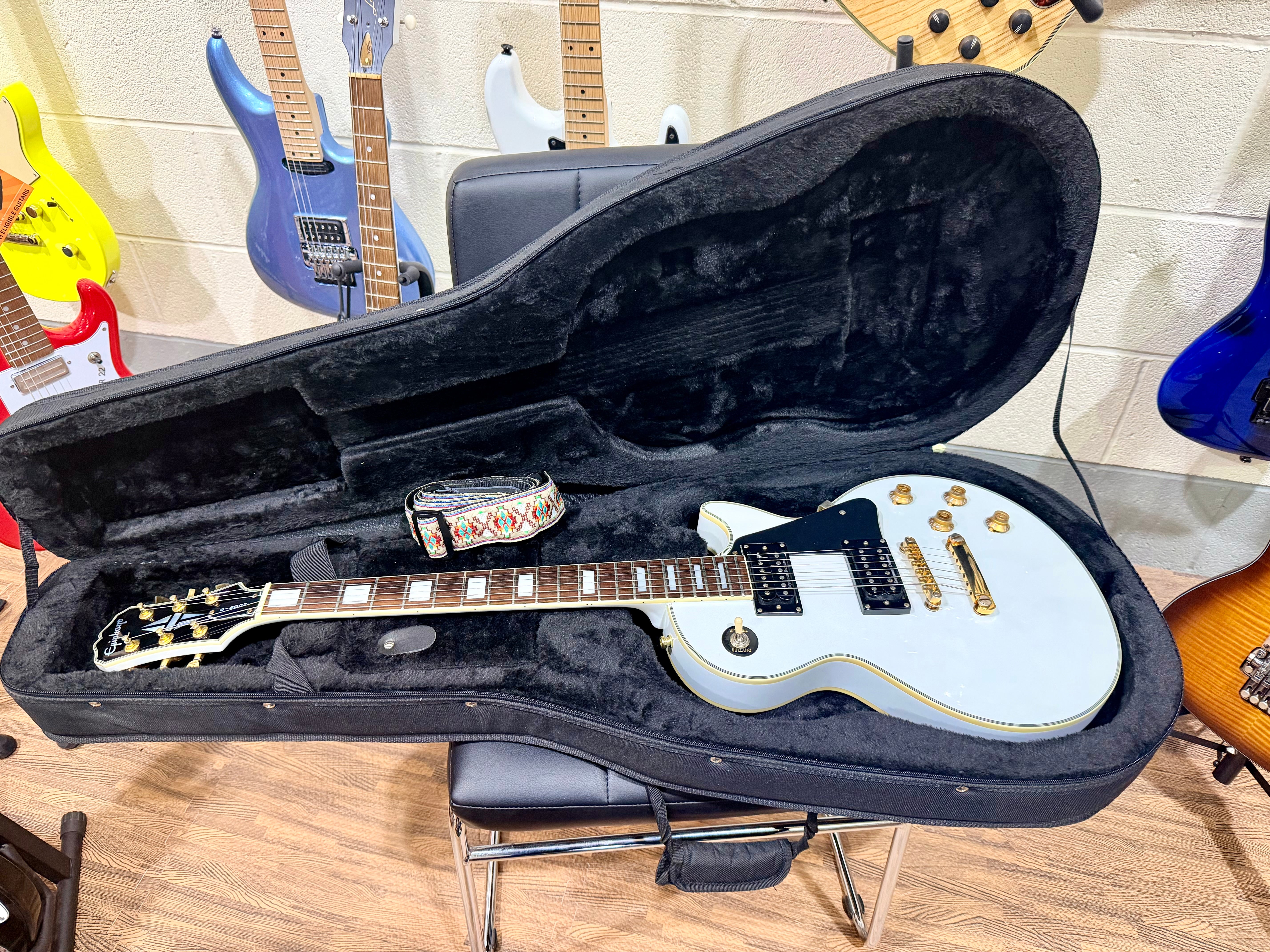 🌟2001 KOREA🌟 Epiphone Les Paul Custom~ Alpine White~ Seymour Duncan + Case!