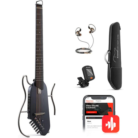 🌟NEW🌟 Donner HUSH-I Electro Acoustic Silent Travel Headless Guitar~ Black!