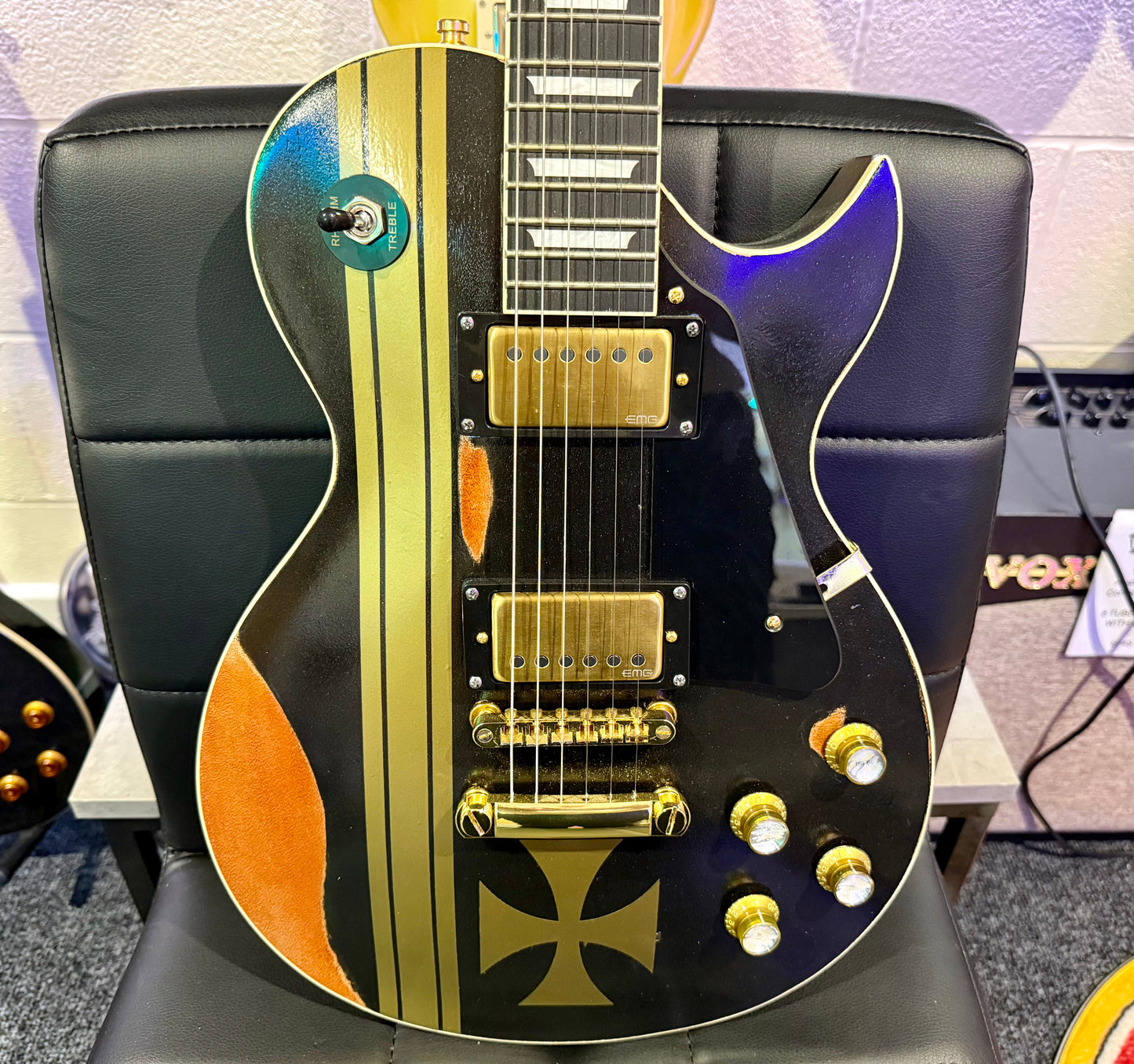 🔥CUSTOM BUILD🔥 James Hetfield Iron Cross Guitar~ Genuine EMG Het set~ESP Style